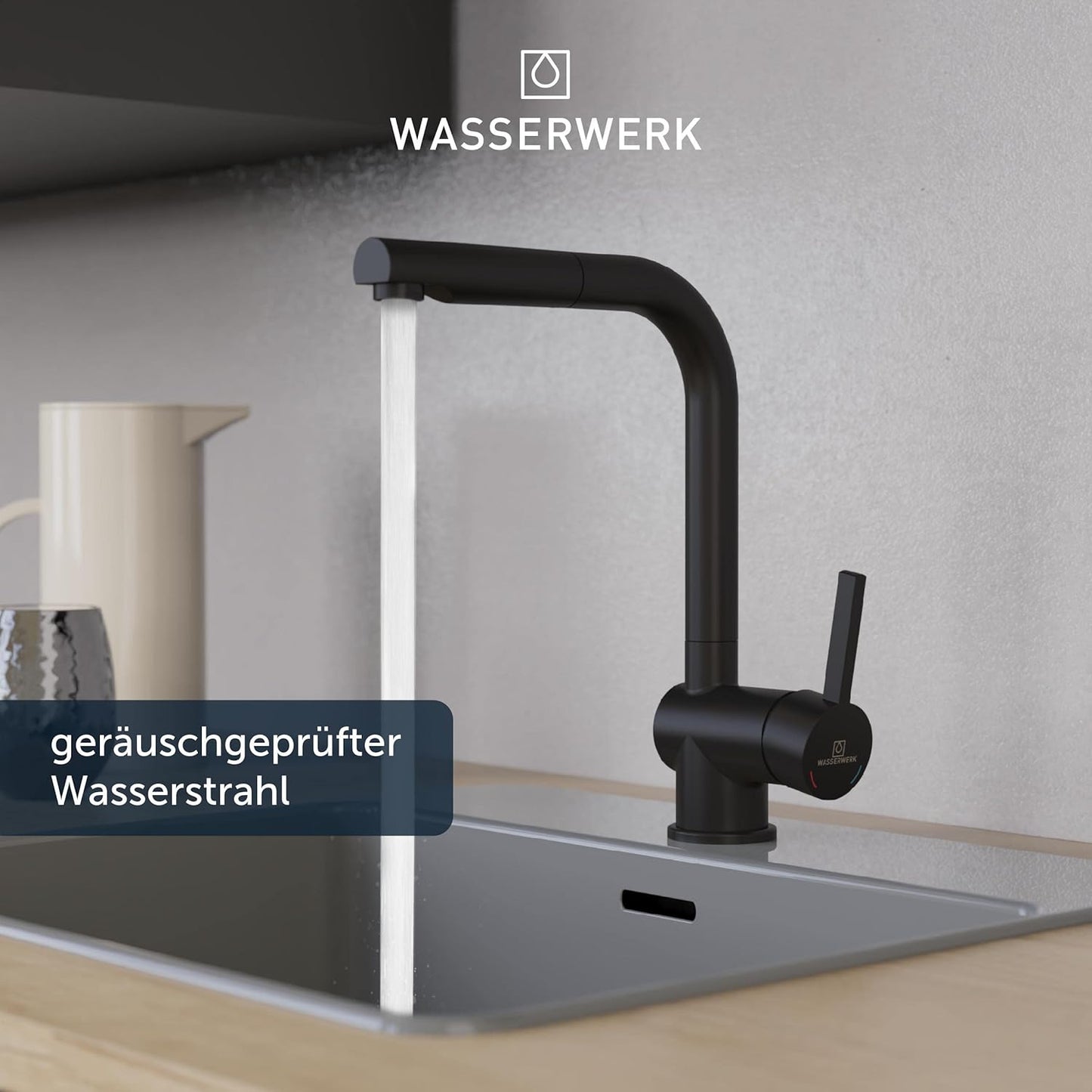 Küchenarmatur mit Ausziehbrause WK4, Schwarz Ausziehbar