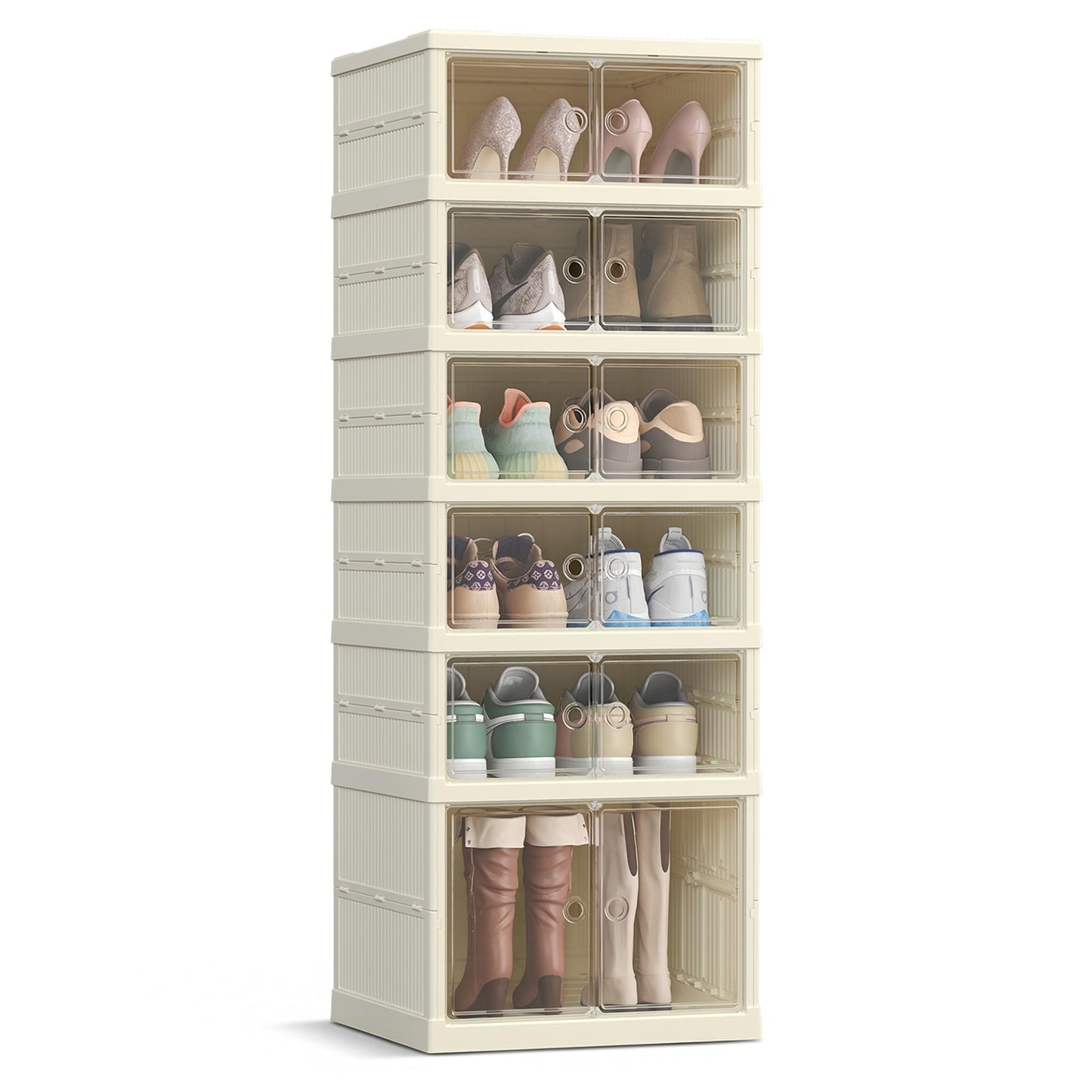 Schuhregal Organizer mit 6 Ebenen (für 12 Paar), Cremeweiss 12 Paare