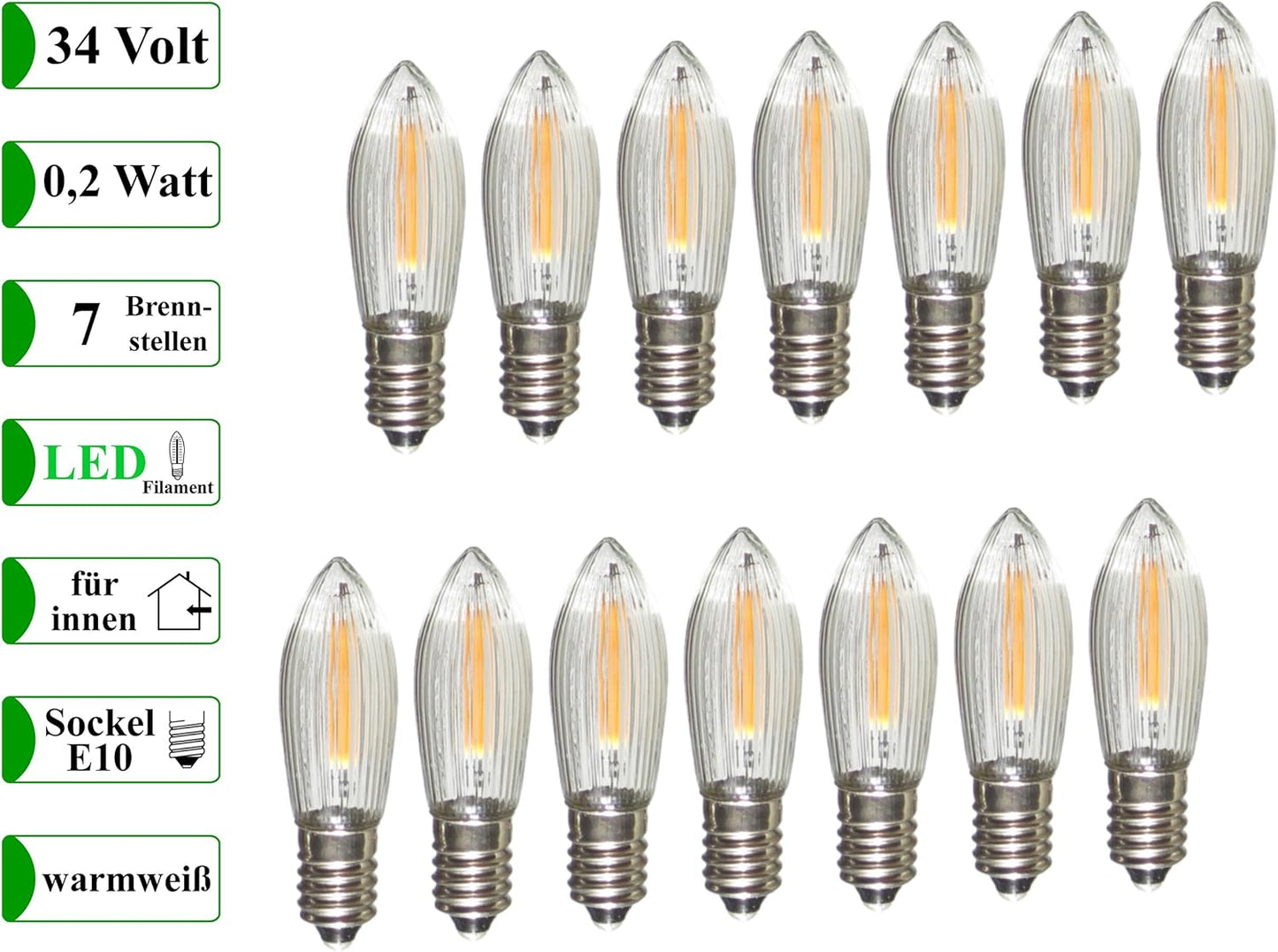 14er-Set LED-Ersatzkerzen, 34 Volt 14 Lampen