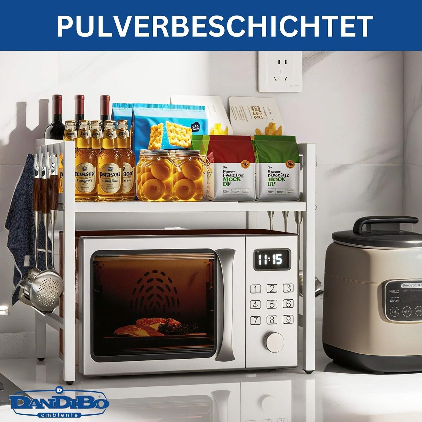 Verstellbares Mikrowellenregal 2-stufig, Weiss 2 Stufig / Höhe 46 cm