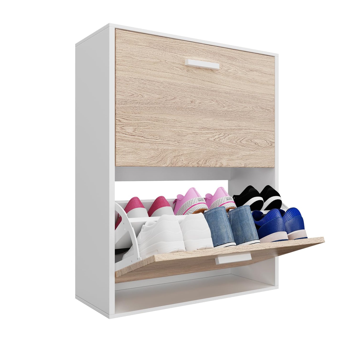 Schuhschrank für 12 Paar Schuhe, Türen Helles Holz 2 Türen