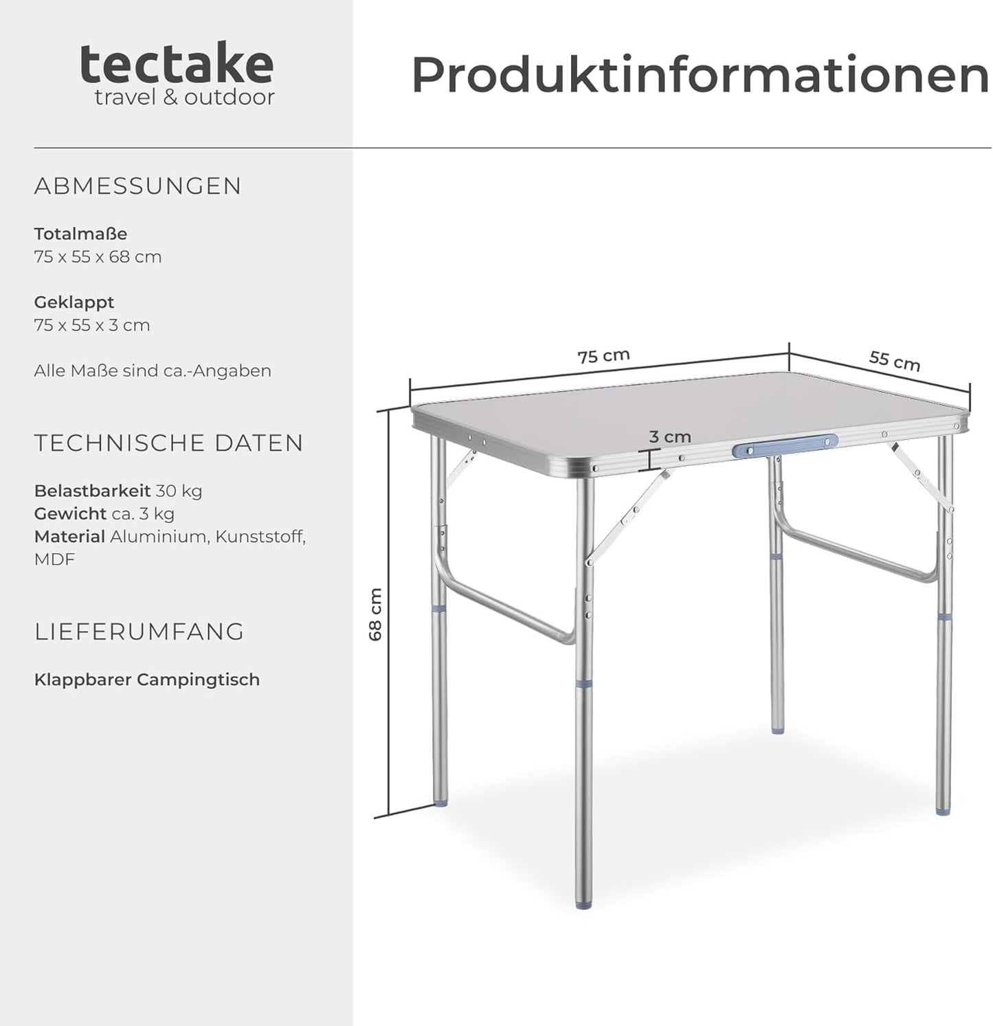 Klapptisch Model 401066, leicht und wetterfest, 75x55x68cm (Model 401066)