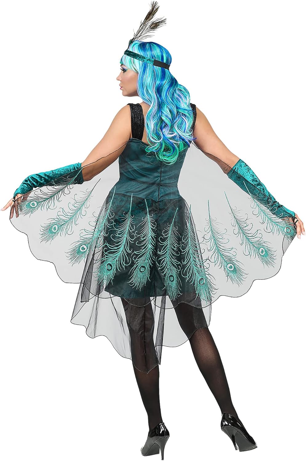 Pfauenkostüm mit Kleid und Kopfschmuck, M