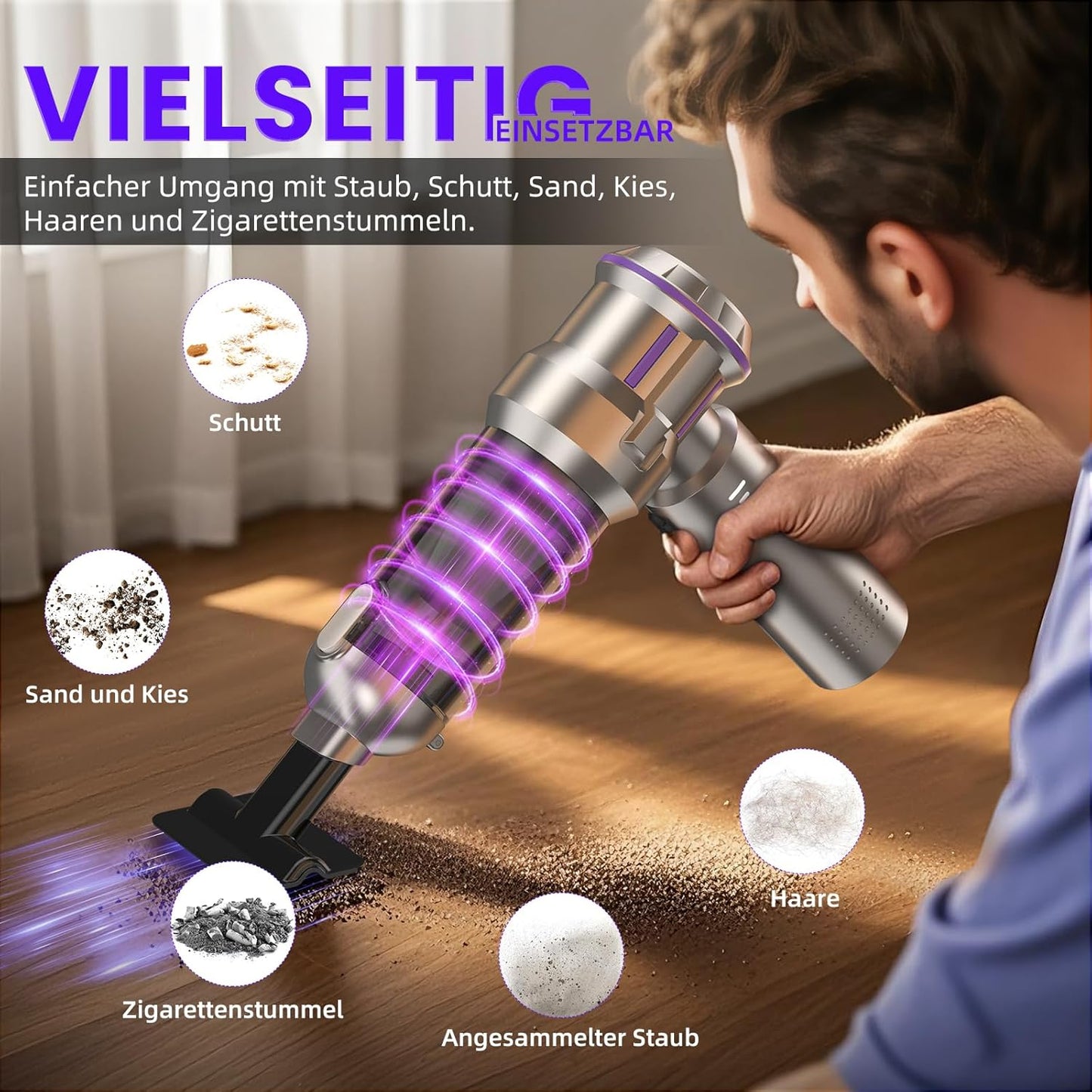 4-in-1 Akkustaubsauger mit Selbstentleerung, Silber mit Lila