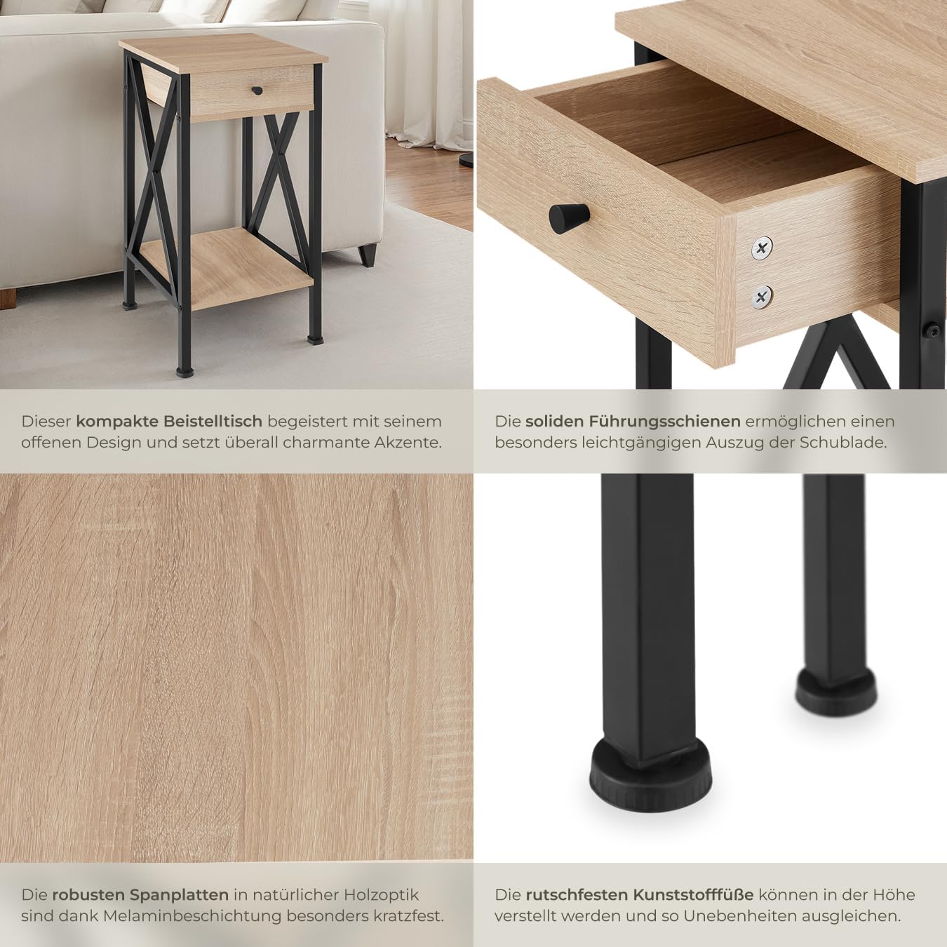 Beistelltisch Dayton, Dayton Industrial Holz Hell, Eiche Sonoma