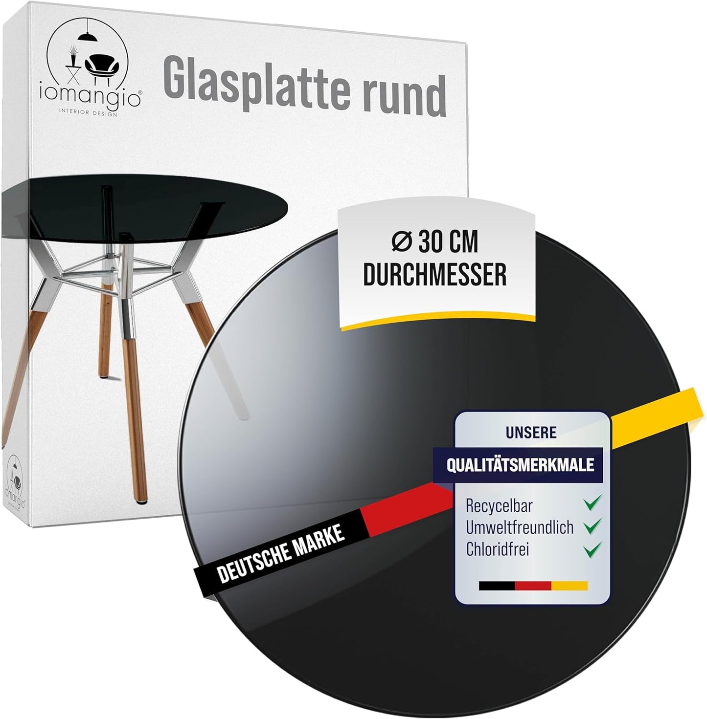 Glasplatte Rund aus Sicherheitsglas, Rund 30 cm Schwarz Rund