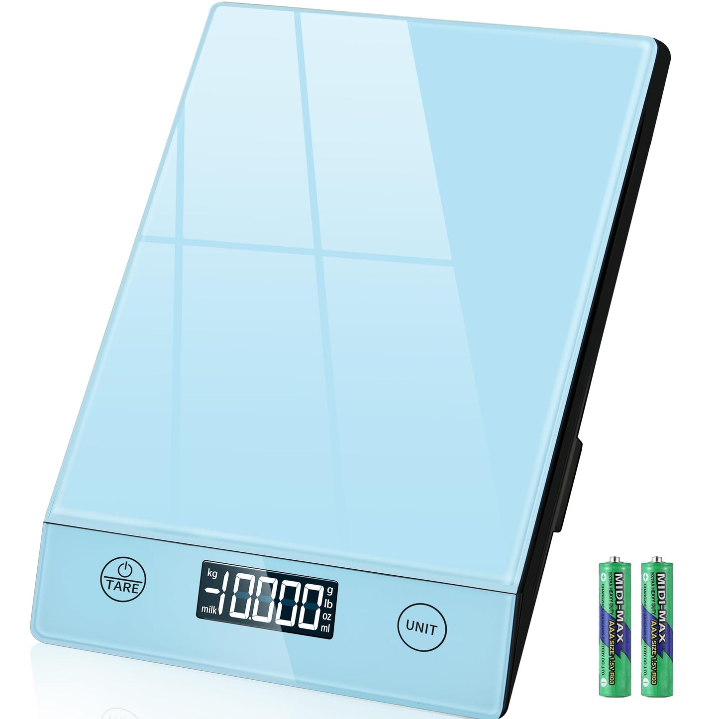 Digitale Küchenwaage mit 10kg Kapazität, Tara-Funktion, Blau-Glass