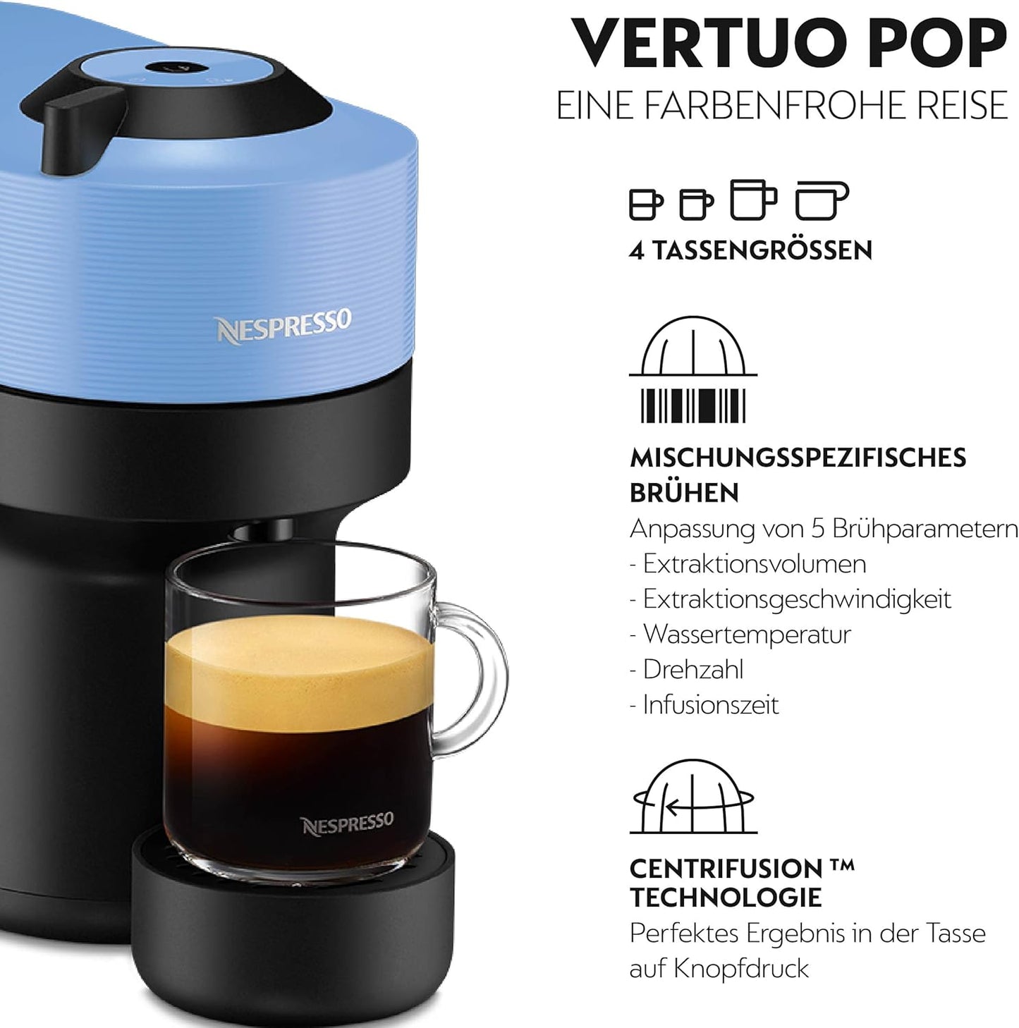 Vertuo Pop Kaffeekapselmaschine, Ohne Aeroccino Pacific Blue