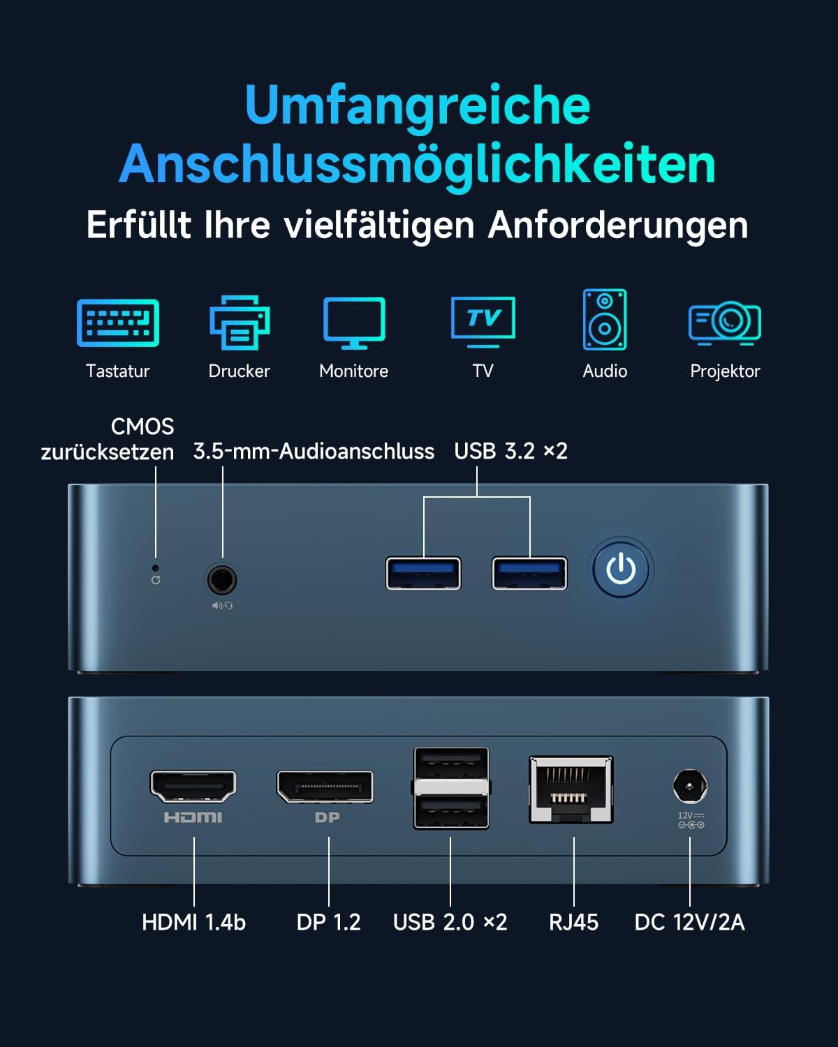 Mini-PC B2Power mit Intel 5205U, 4K Dual-Display, 5205U 8GB DDR4+256GB NVMe SSD