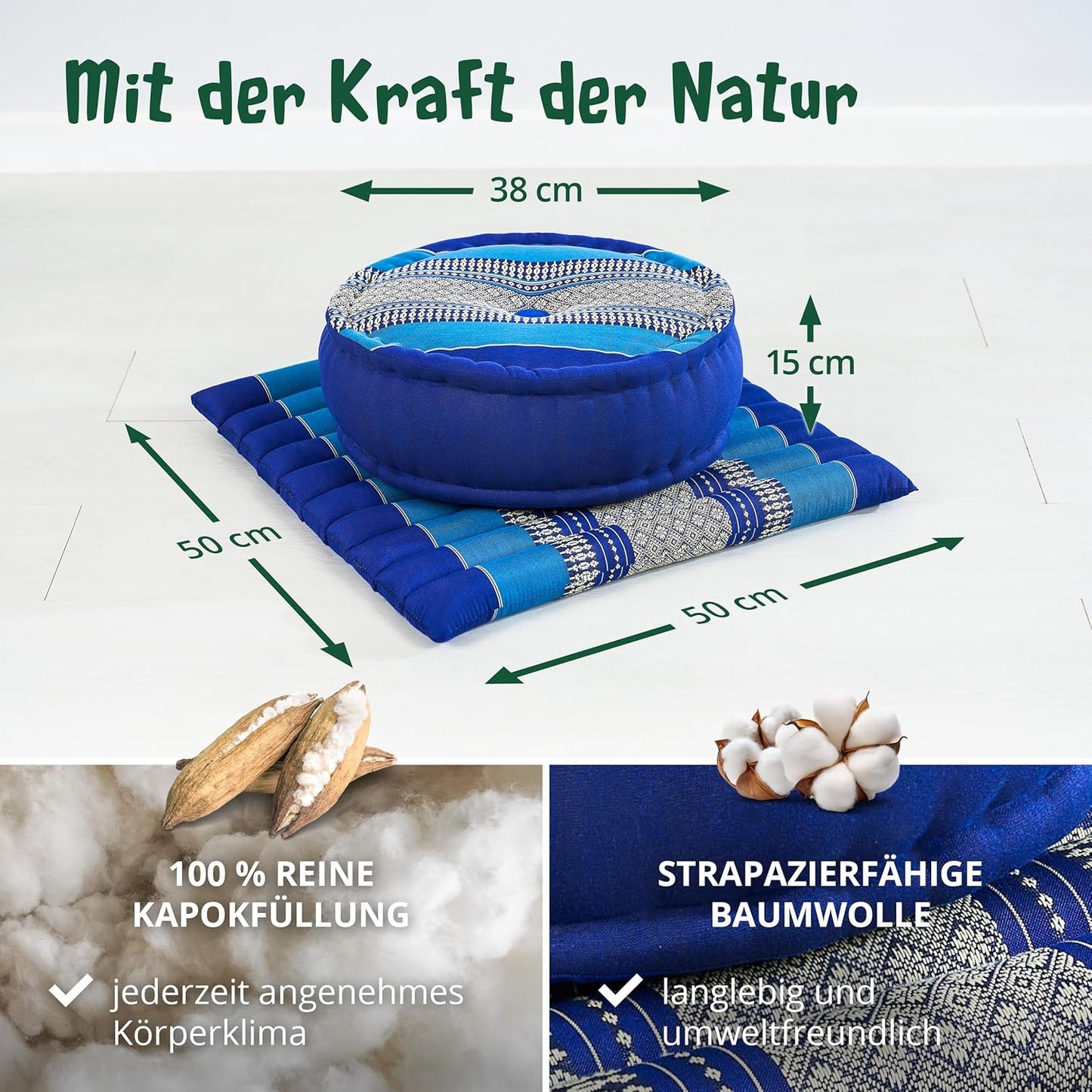 Meditationsset mit Kissen und Matte, Blau