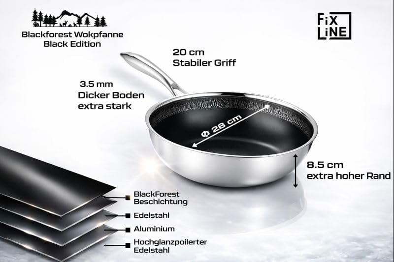 Wokpfanne 28 cm, Wok Einzel Wok 28cm beschichtet