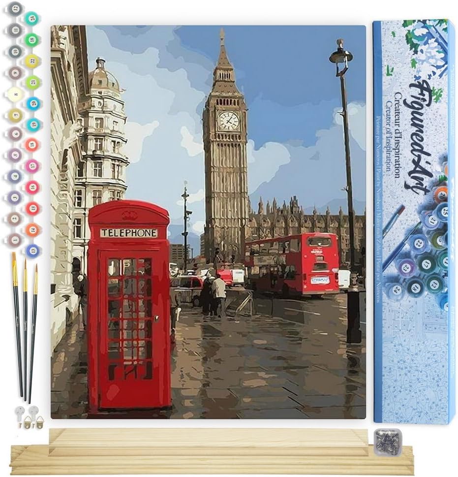 Malen nach Zahlen Set mit Rahmen (Telefonzelle London), Telefonzelle in London 40x50cm Mit Keilrahmen (nicht gespannt)