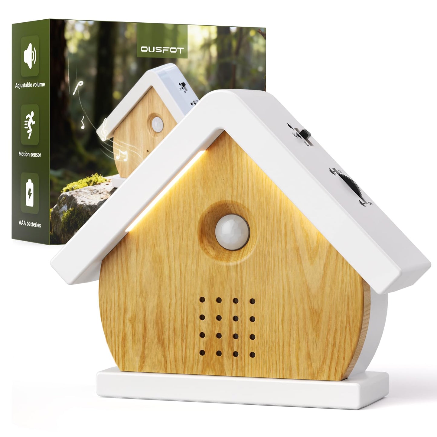 Vogelgezwitscher Box mit Bewegungssensor und Timerfunktion, Hausdesign (Naturholzfarbe)