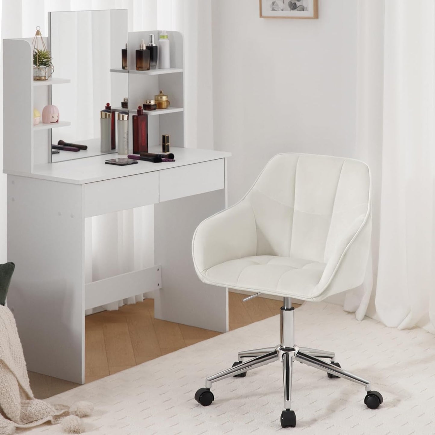 Homeoffice Drehstuhl, Cremeweiß Samt
