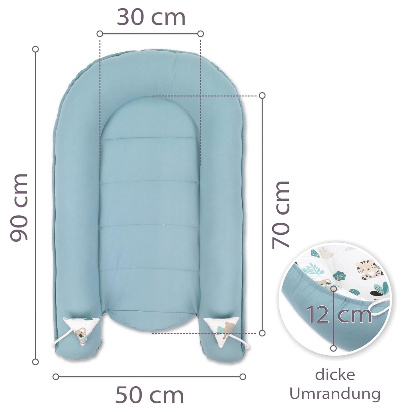 Babynest für Neugeborene mit Tragegriff, Afrika Blau 90x50cm