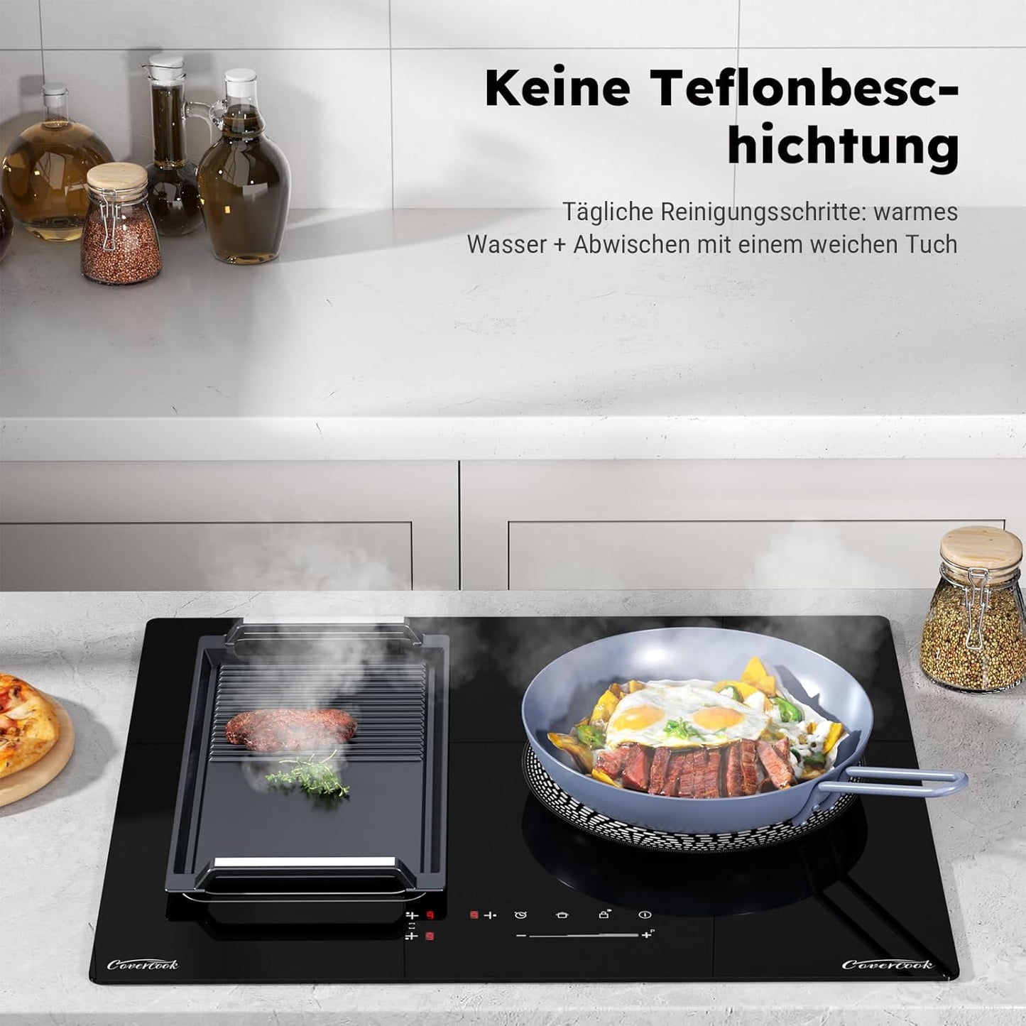 Grillplatte aus Gusseisen, 43 x 23 cm, Gerippt&Flach 43x23cm