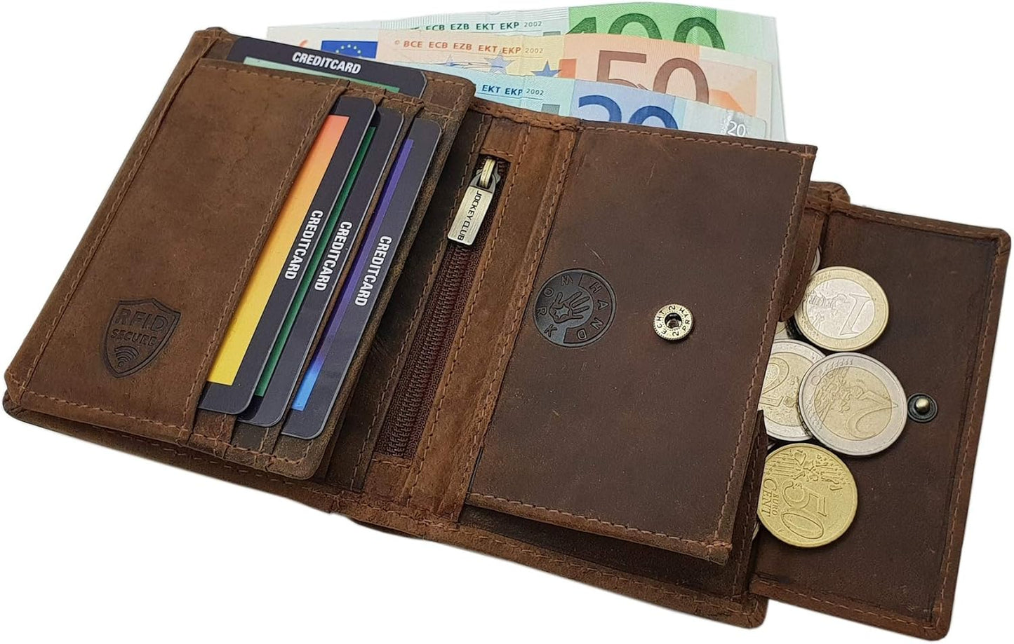 Portemonnaie mit Metallkette und RFID-Schutz, Braun