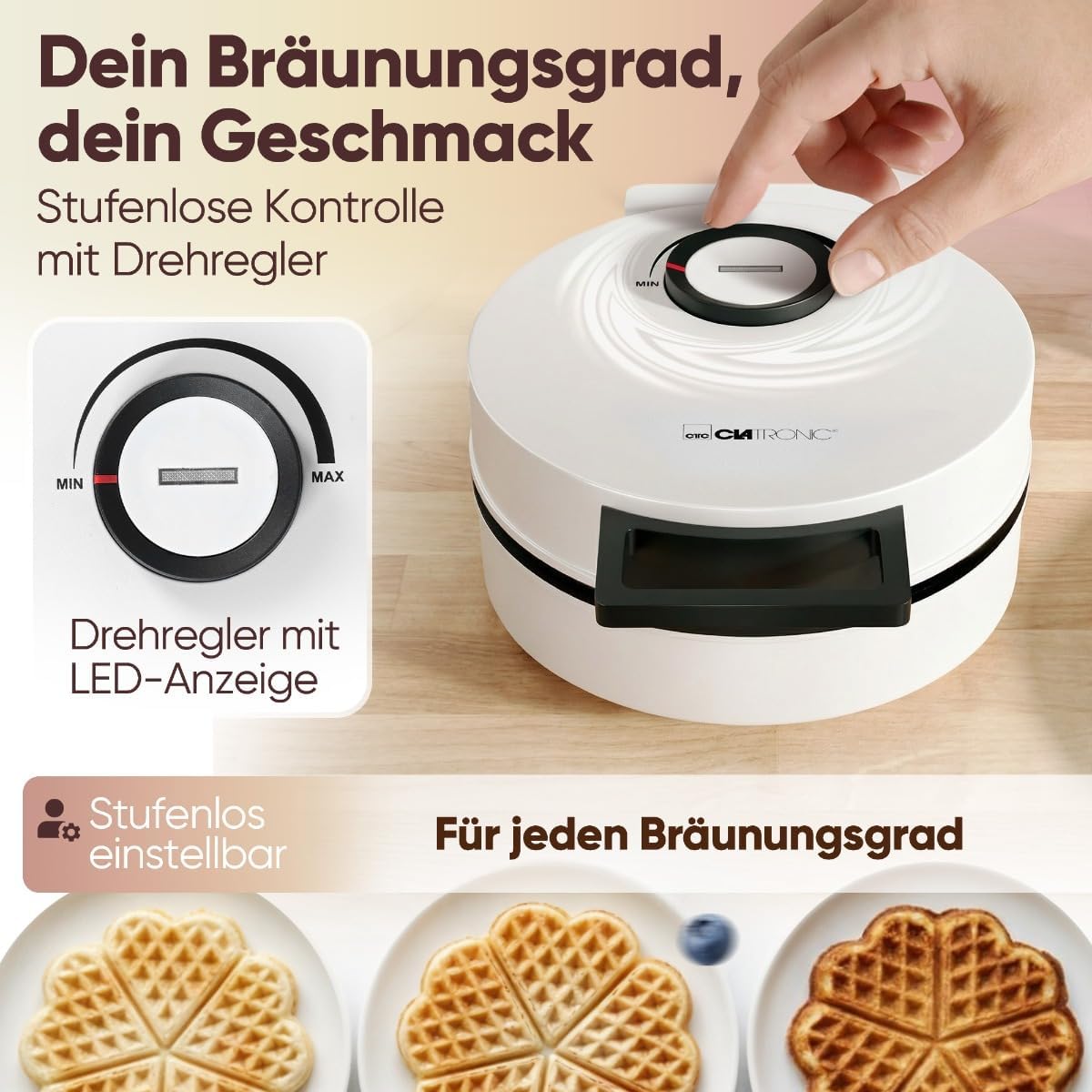 Hertzförmiges Waffeleisen WA 3832, Weiss