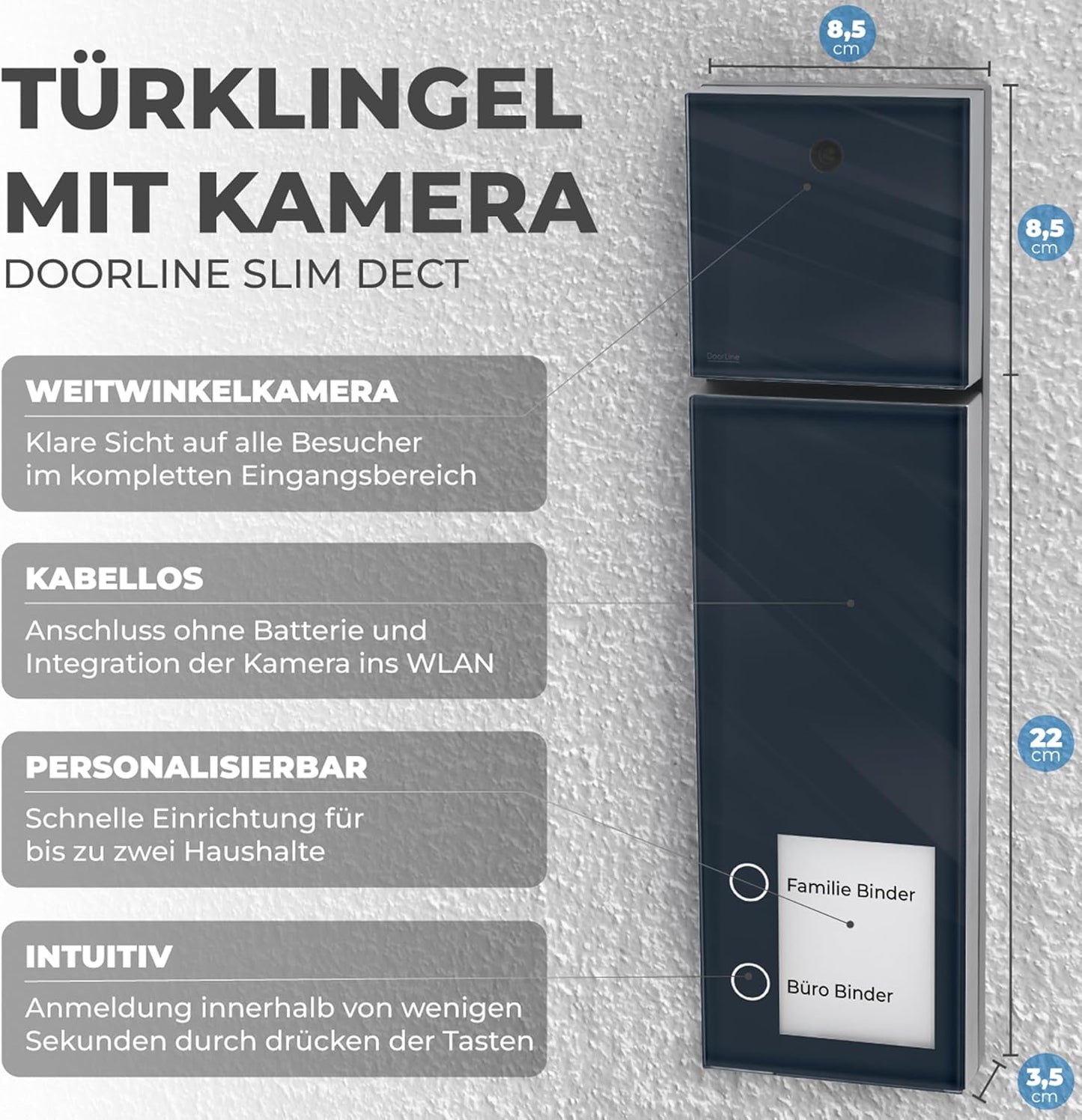 Video-Türklingel mit Kamera und App-Steuerung, 313,5 x 87 x 34 Anthrazit