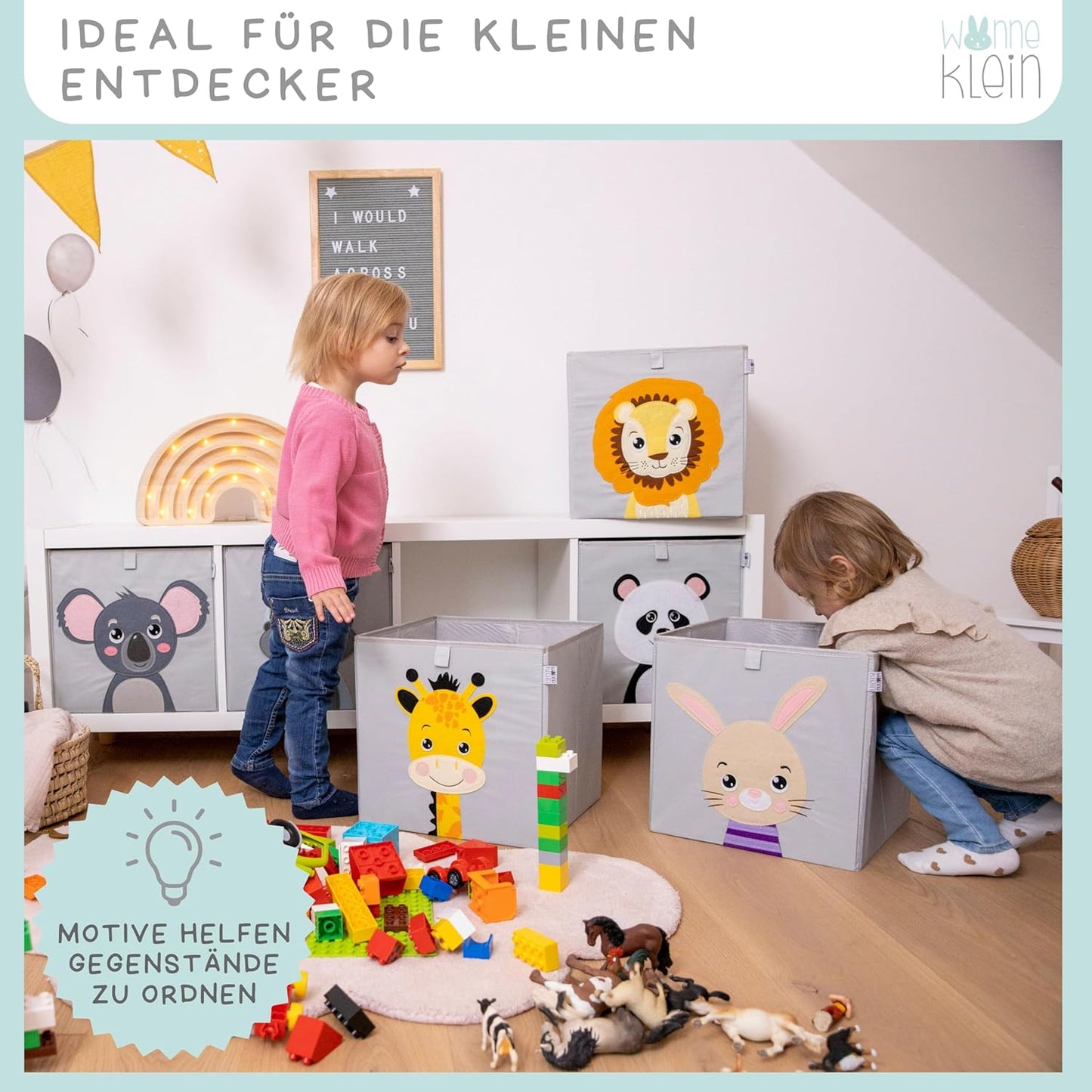 3-teiliges Spielzeug-Aufbewahrungsboxen Set, 3er Set: Löwe, Elefant, Giraffe