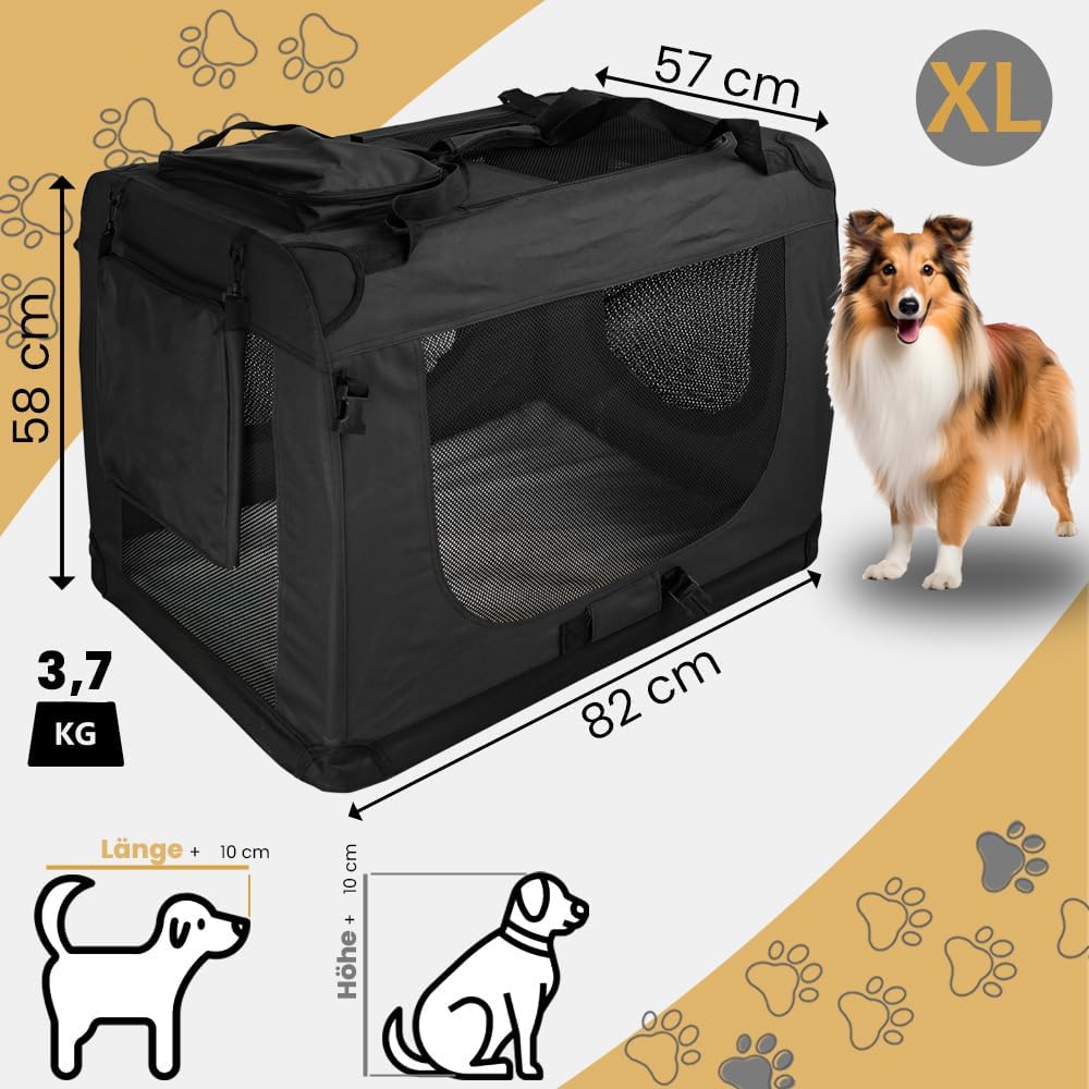 Faltbare Transportbox für Hunde, XL (82 x 57 x 58 cm) Schwarz