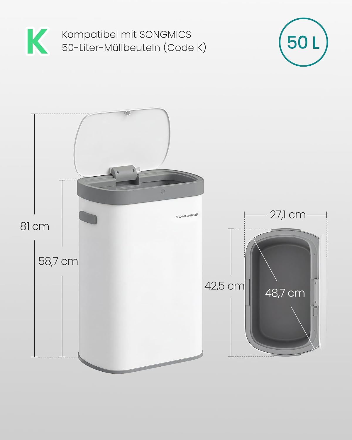 LTB640WZ02 Mülleimer mit Sensor und Softclose-Deckel, weiss