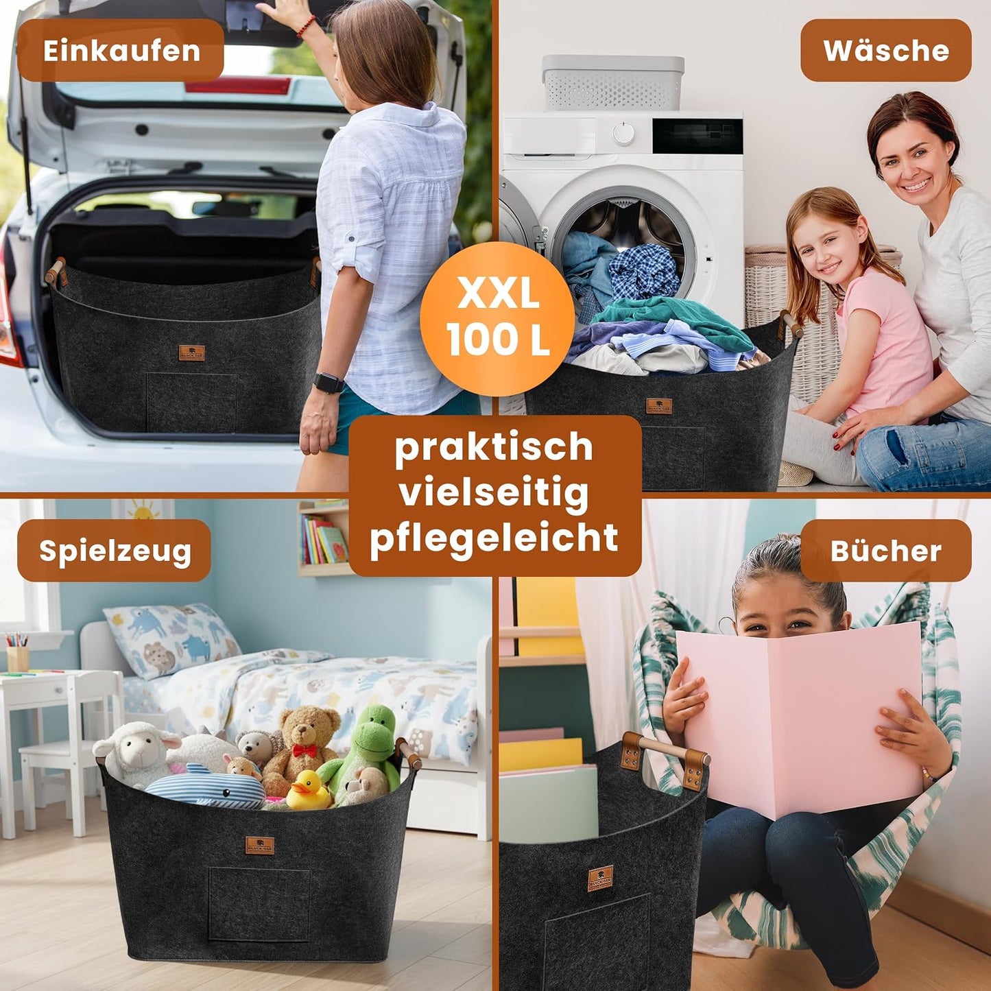 XXL-Filzkorb für Kaminholz, 100L, 100 l Anthrazit