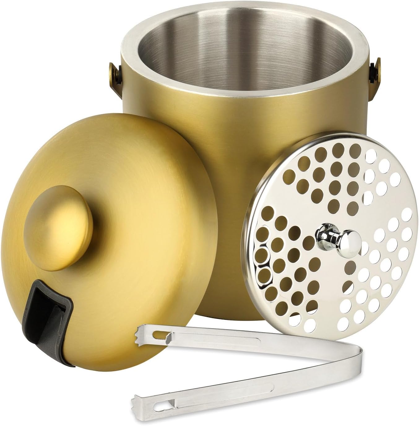 Doppelwandiger Eiskübel mit Deckel und Zange, 1,3 L, Gold