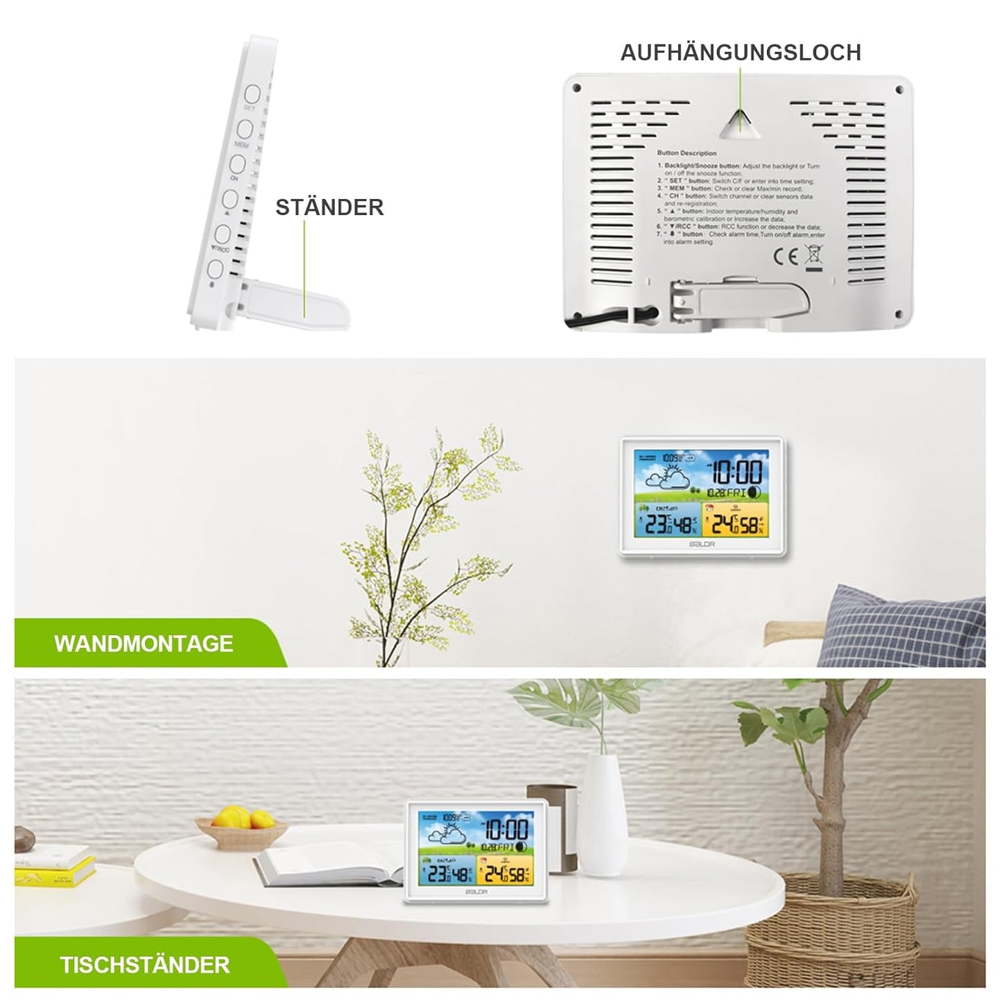 Wetterstation mit Aussensensor, Weiß