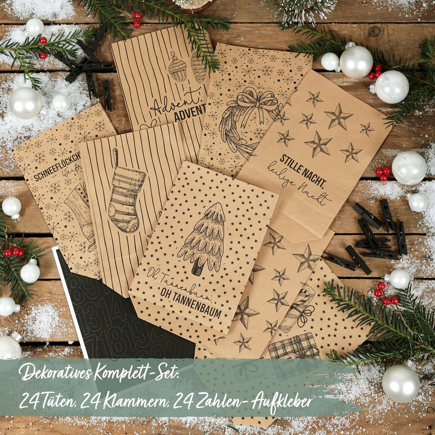 Adventskalender zum Befüllen, Packpapier-klassisch