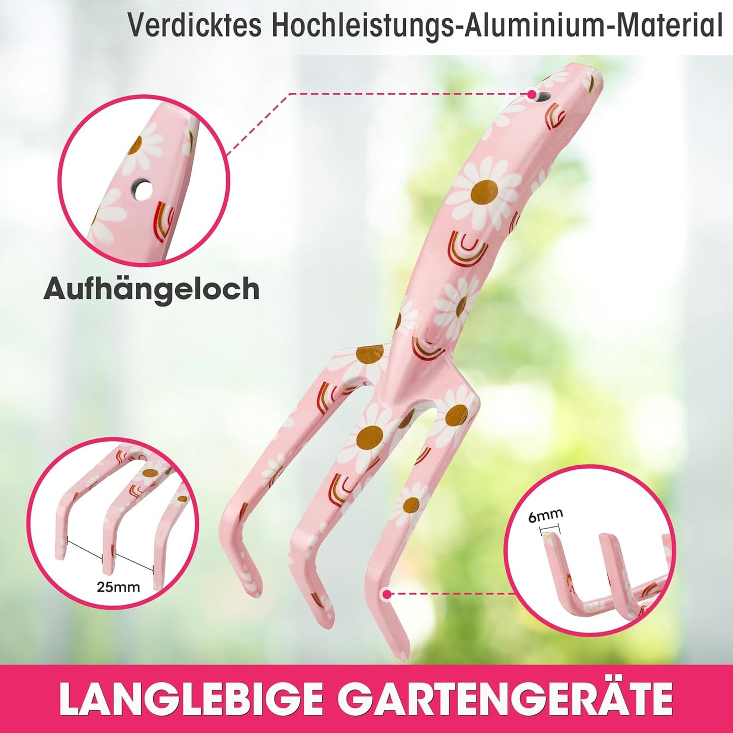 4-teiliges Gartenwerkzeug-Set, Rosa