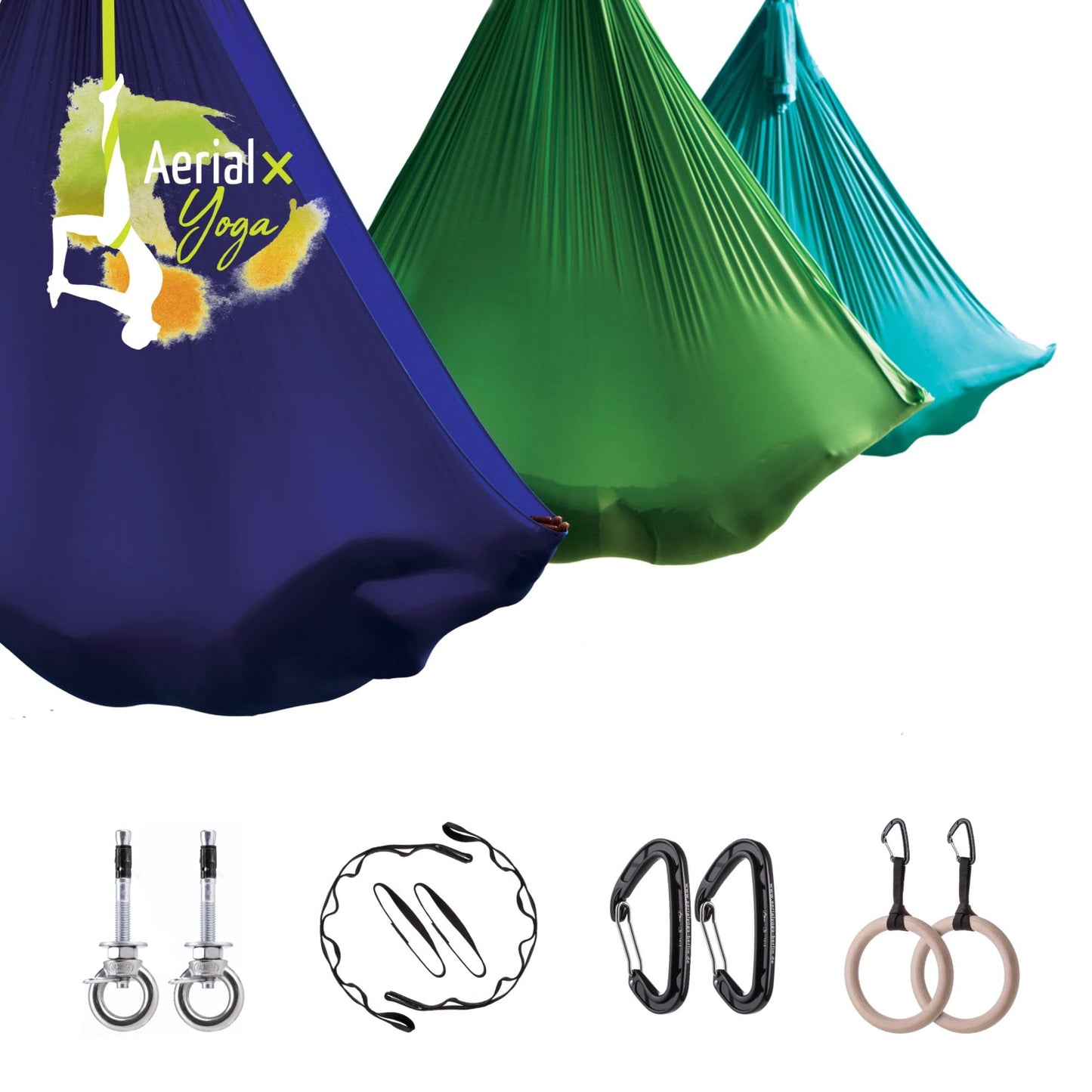 Aerial Yogatuch-Set, Neon Gelb (Schwarzlicht geeignet) 4 - BasisSet + Turn-Ringe + Deckenanker