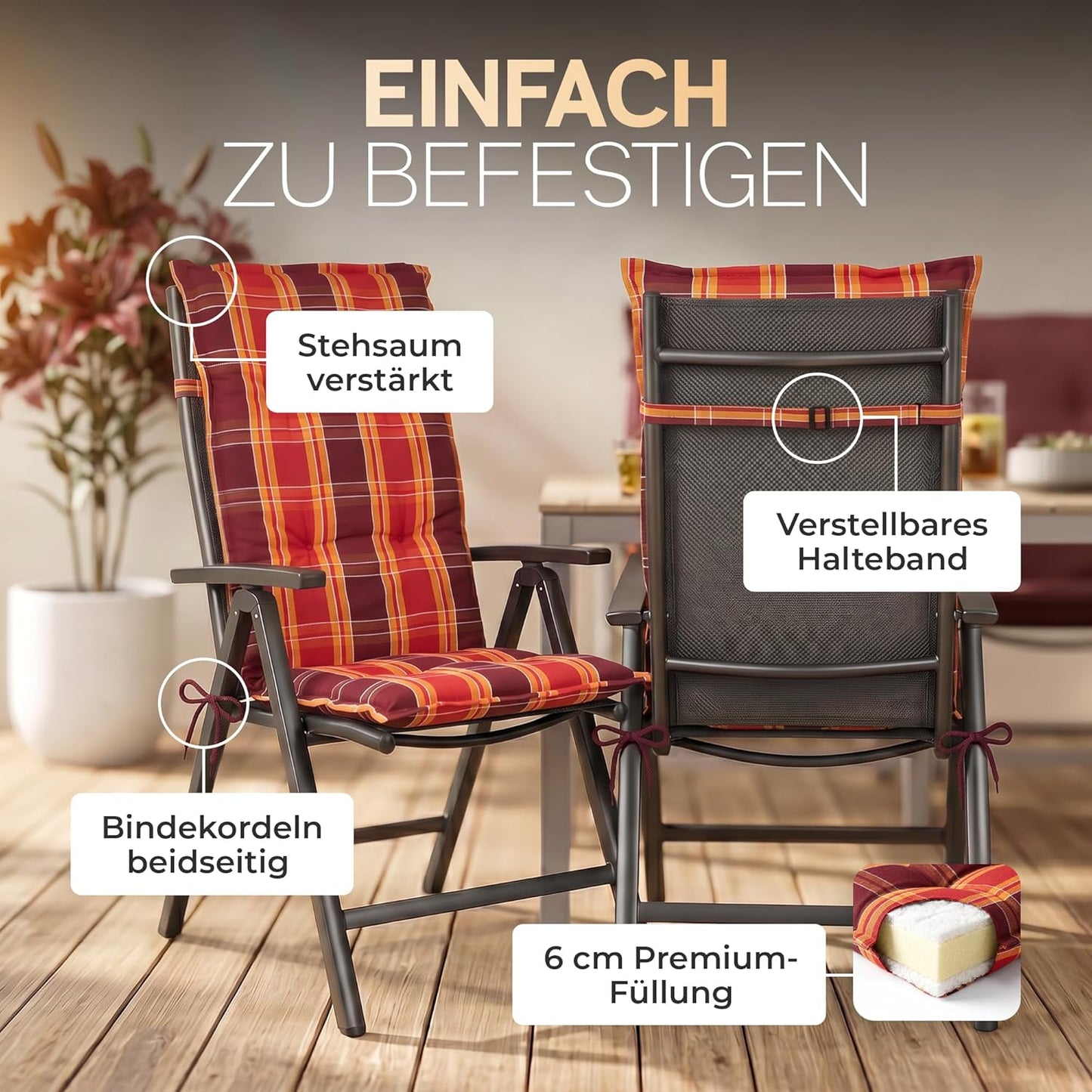 Sitzauflage für Hochlehner, 1-Stück Rot-kariert