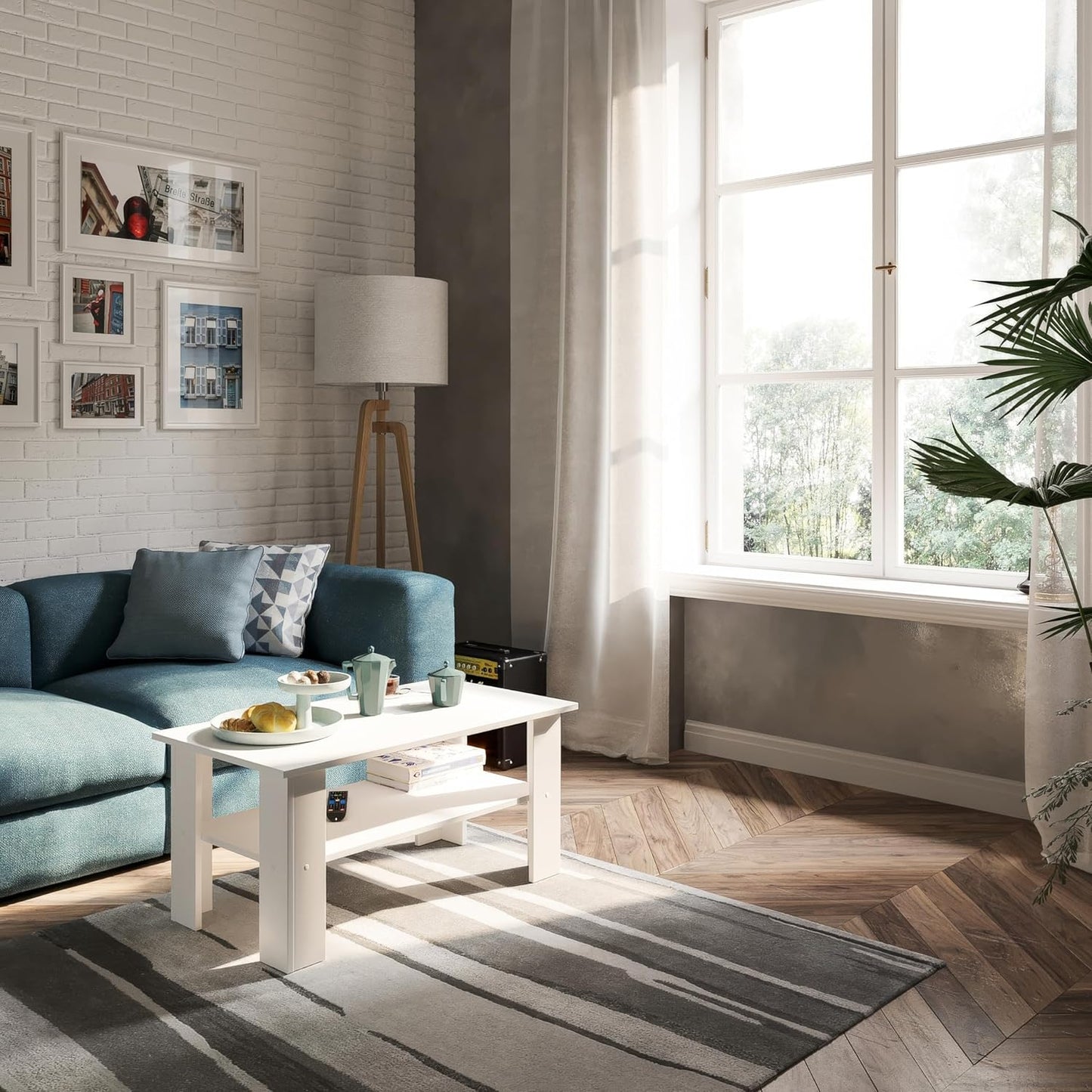 Couchtisch - Wohnzimmertisch Holz, 90 x 50 x 43 cm Weiss