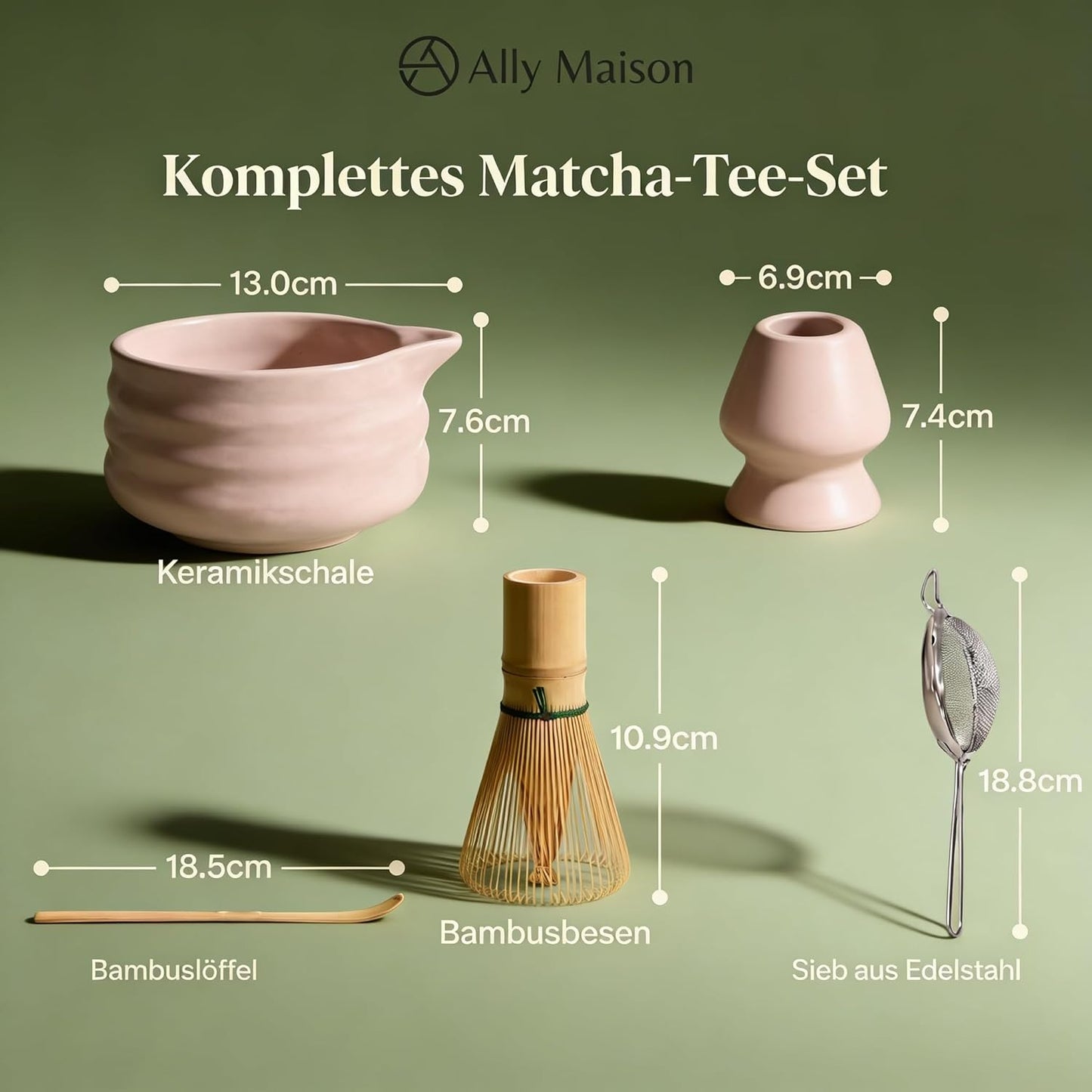 5-teiliges Matcha-Teeset, Beige 5
