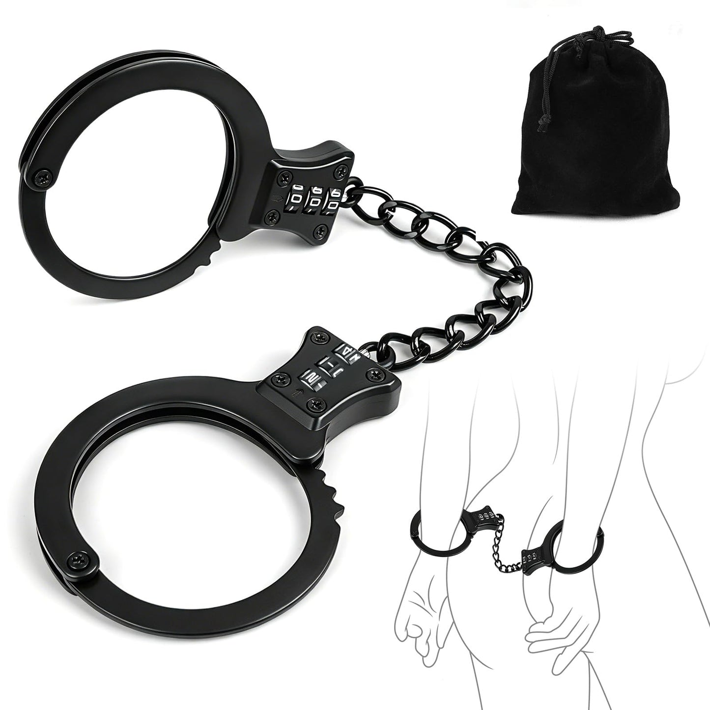 Handschellen mit Zahlenschloss für BDSM Spiele, Schwarz