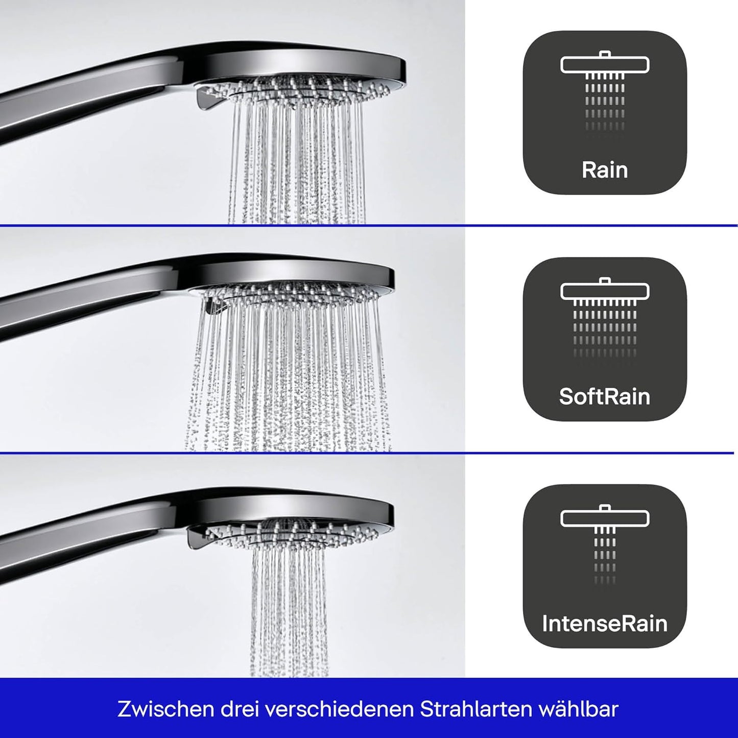 Handbrause mit 3 Strahlarten, wassersparend (MinusFlow), mit 3 Strahlarten (Strahlscheibe) ; Chrom