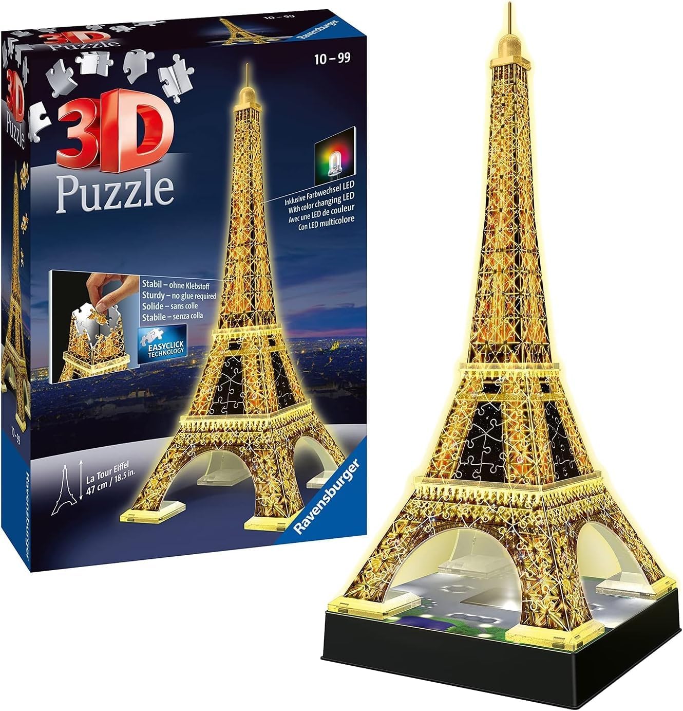 3D Puzzle Eiffelturm Night Edition mit LED, Alte Version Keine Batterien enthalten