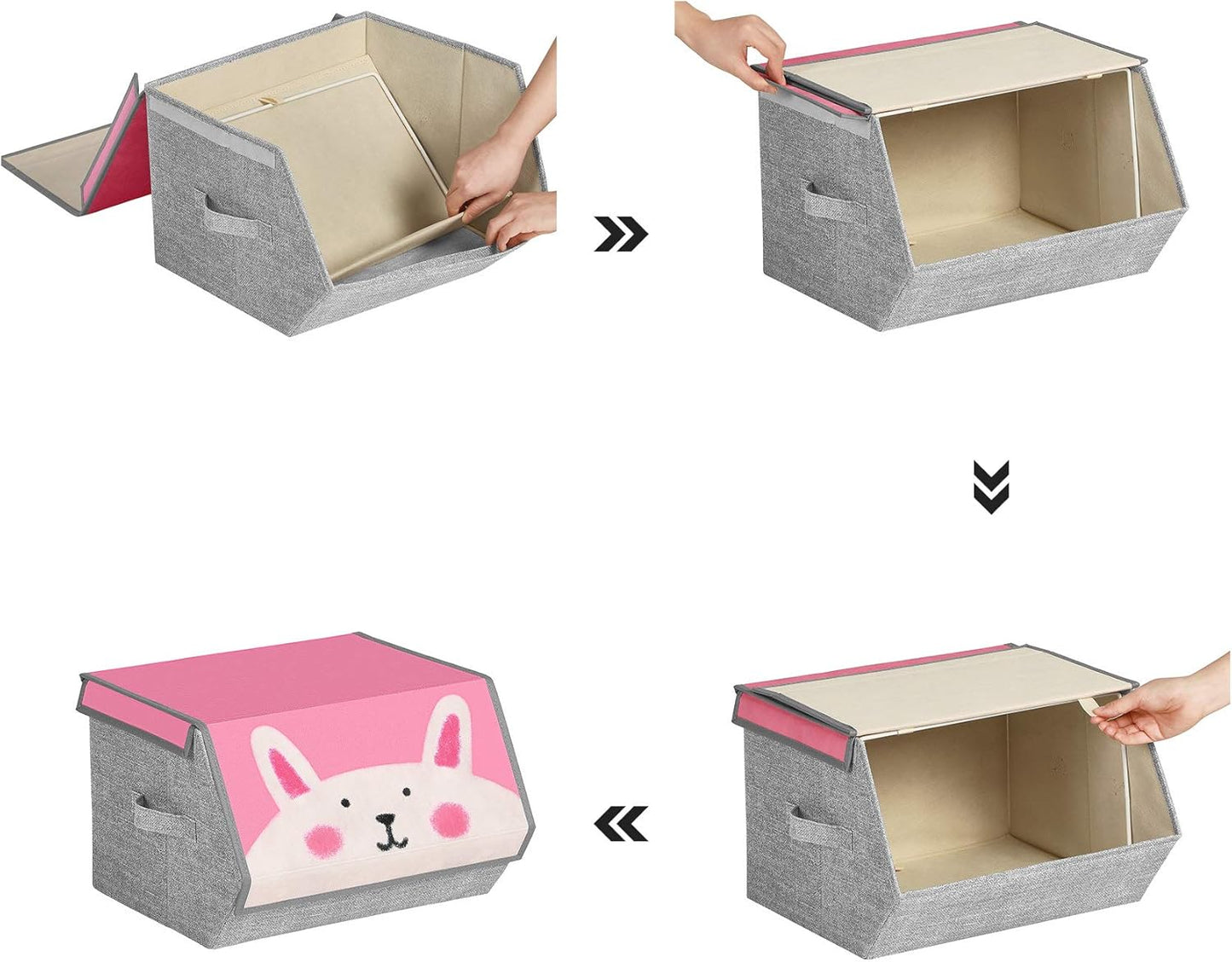 3er-Set faltbare Aufbewahrungsboxen mit Tiermotiven, Löwe-, Kaninchen-, Katze-Motive