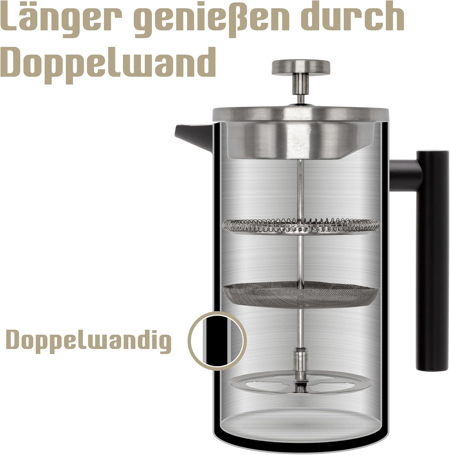 French Press Set mit Milchaufschäumer, Schwarz 1 Liter