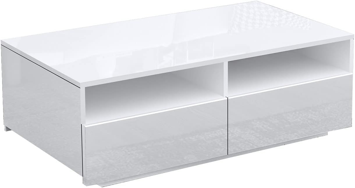 LED-Couchtisch mit Stauraum und 4 Schubladen, Weiss+led