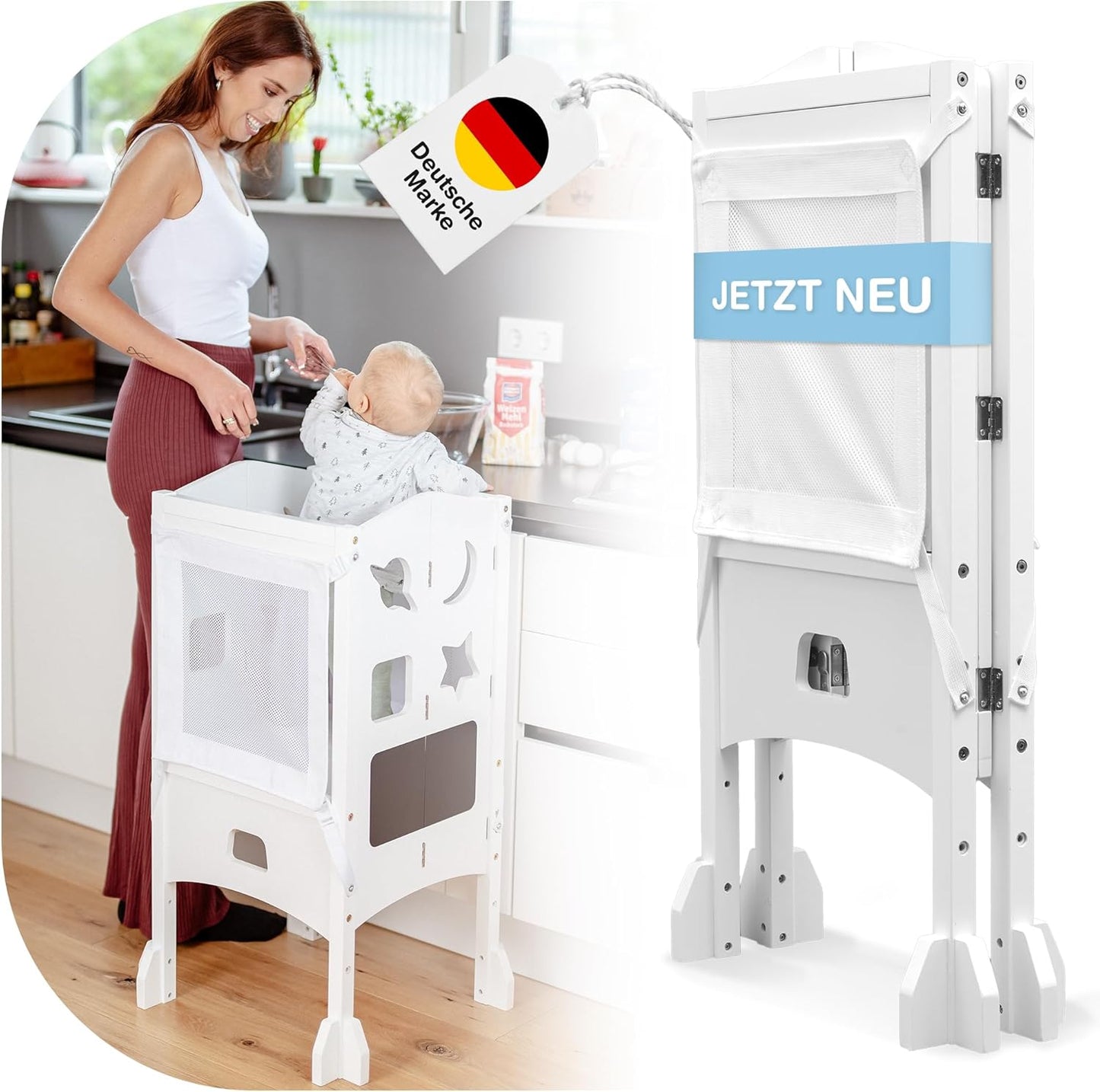 Lernturm klappbar mit Sicherheitsnetz, Weiß