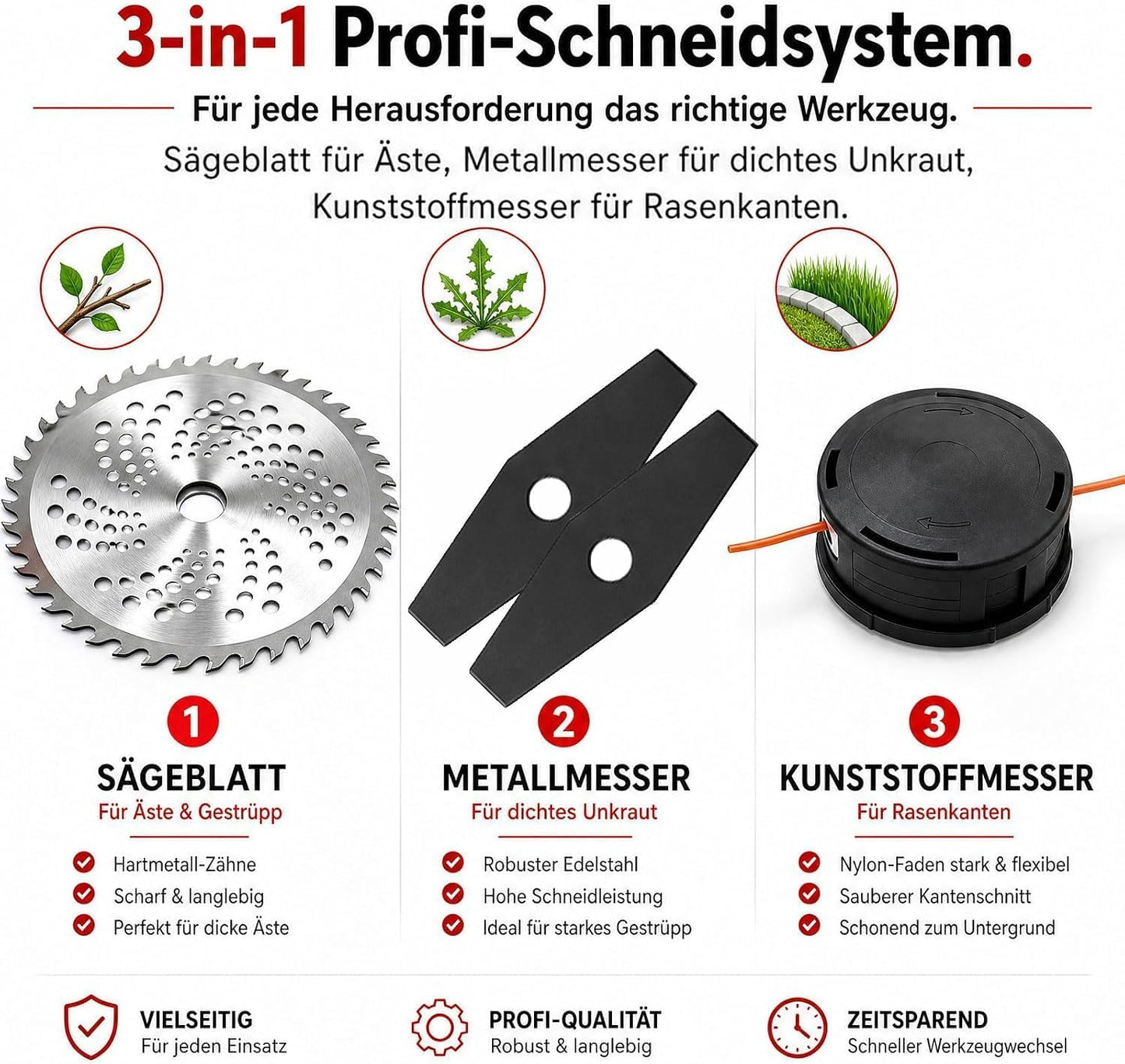 Akku-Rasentrimmer mit Unkrautbürste, Grau