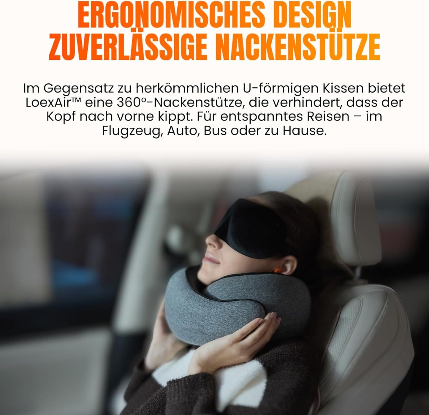 Reisekissen mit Kapuze aus Memory-Schaum, Hellgrau Hooded Pro