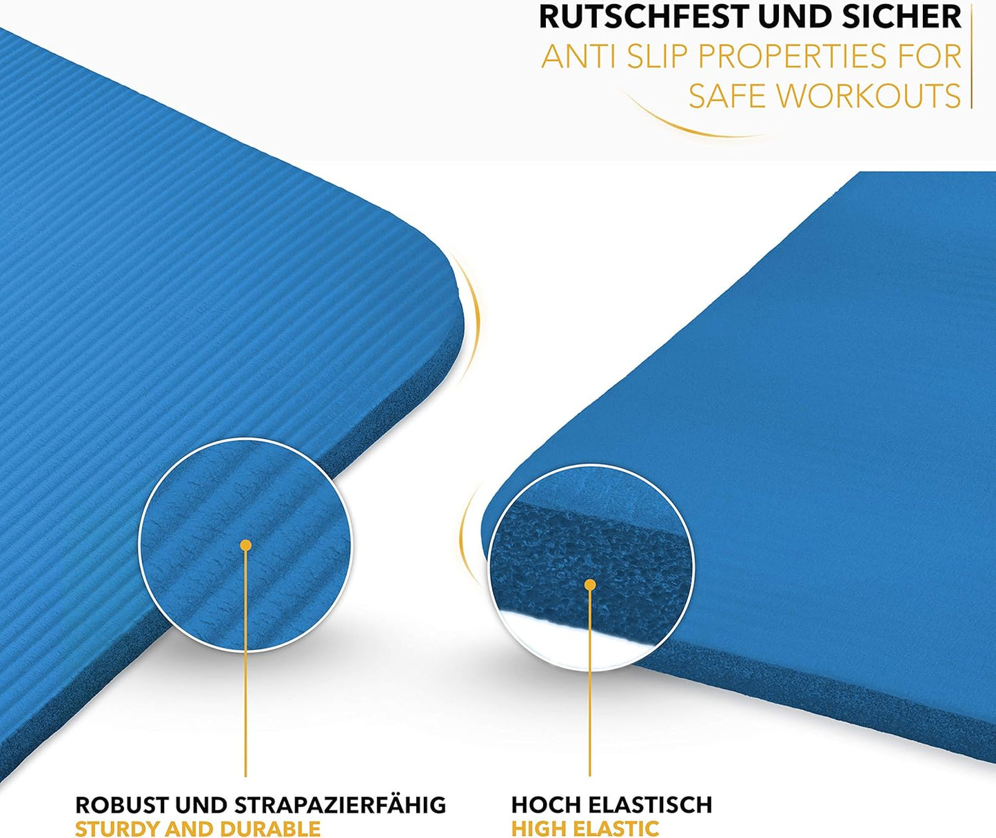 Yogamatte mit Tragegurt, Blau 185 x 60 x 1,0cm