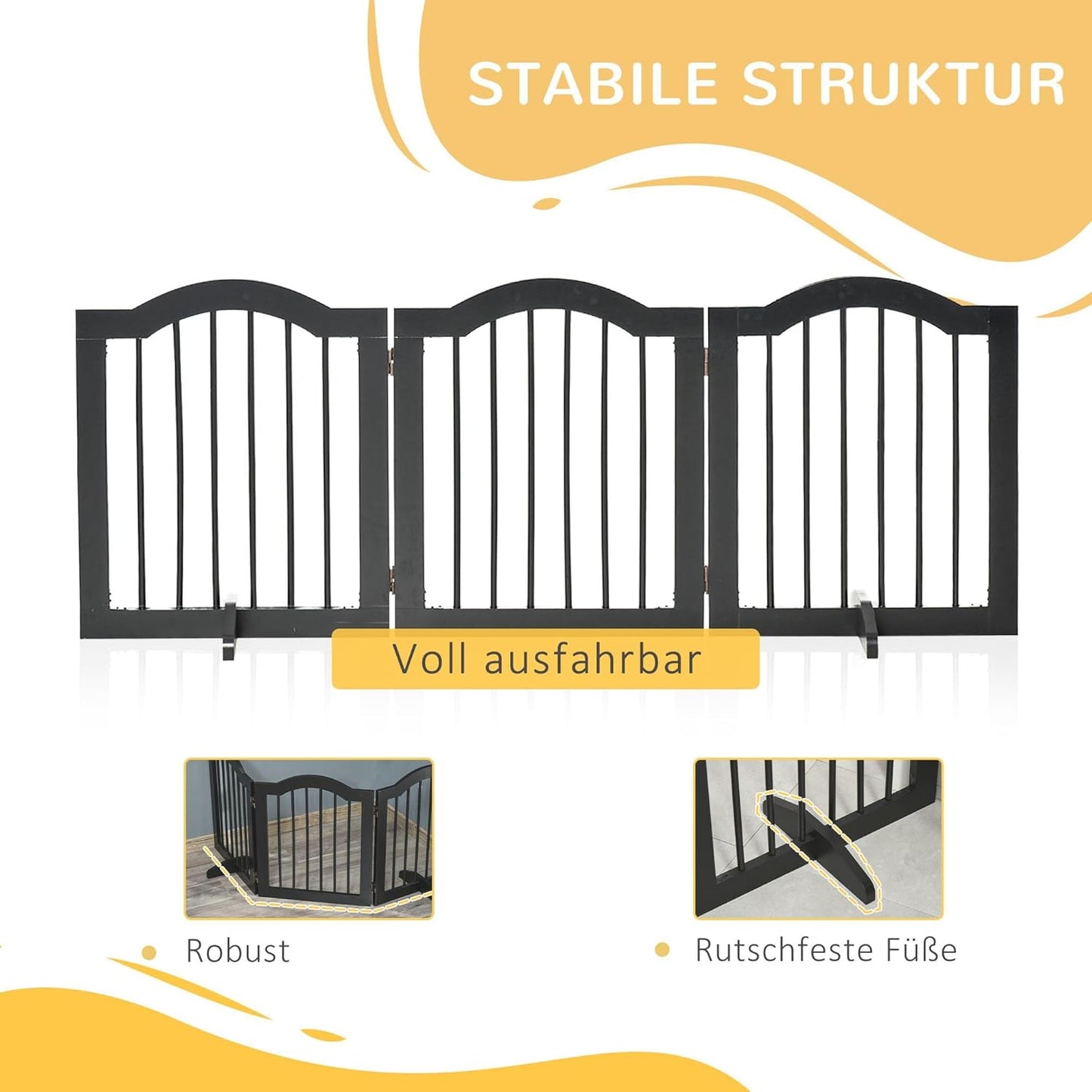 3-teiliges Schutzgitter mit zwei Stützfüssen, 154,5L x 29,5B x 61H cm Schwarz