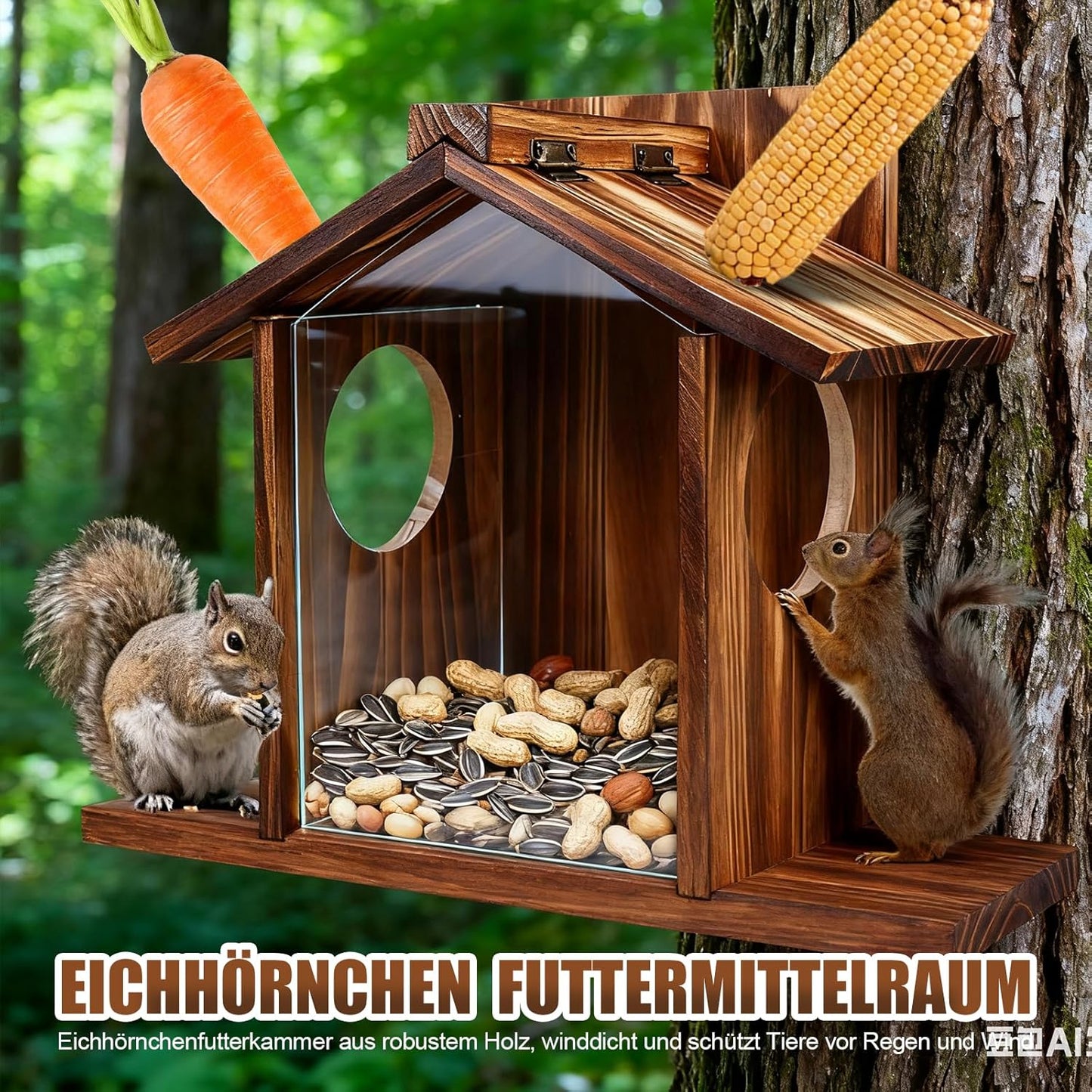 Wetterfestes Eichhörnchen-Futterhaus aus Holz