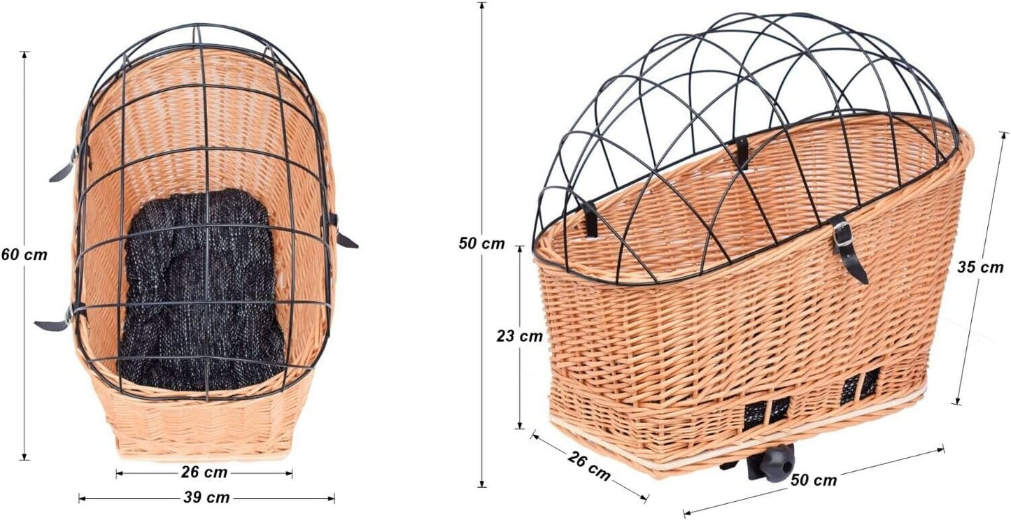 Hundevelokorb mit Gitterhaube für Gepäckträger, Honigbraun XL