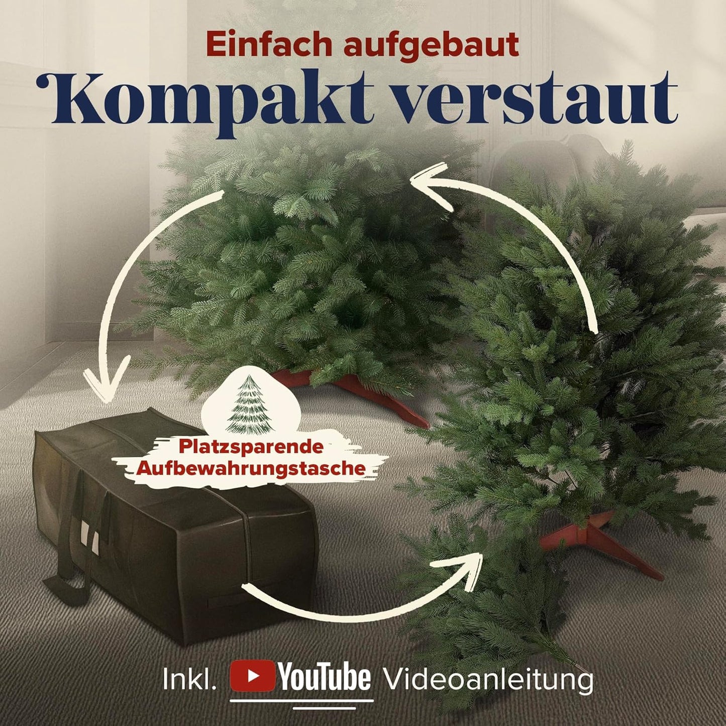 Künstlicher Weihnachtsbaum 90 cm mit Holzständer, 90 cm