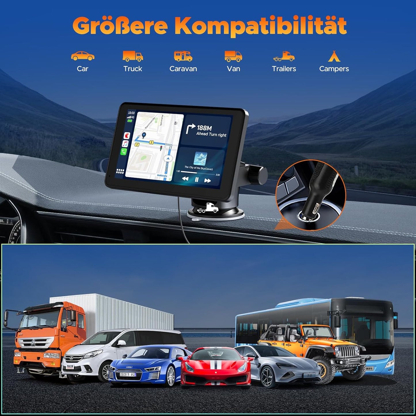 Wireless Carplay Android Auto Display mit Touchscreen